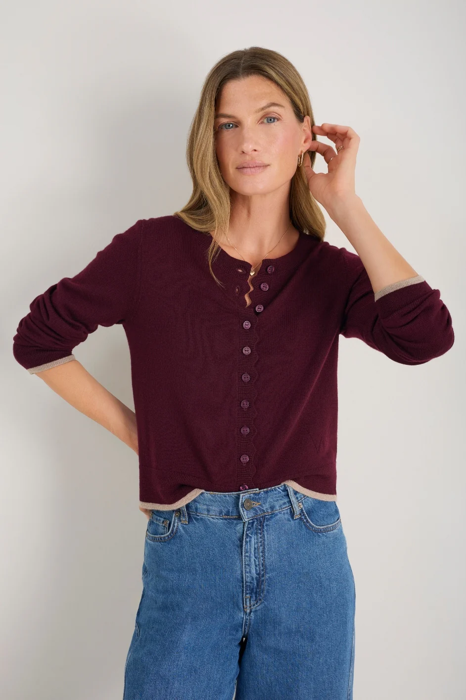 Fleurine Cropped Cardigan - Deep Fig - Image 3