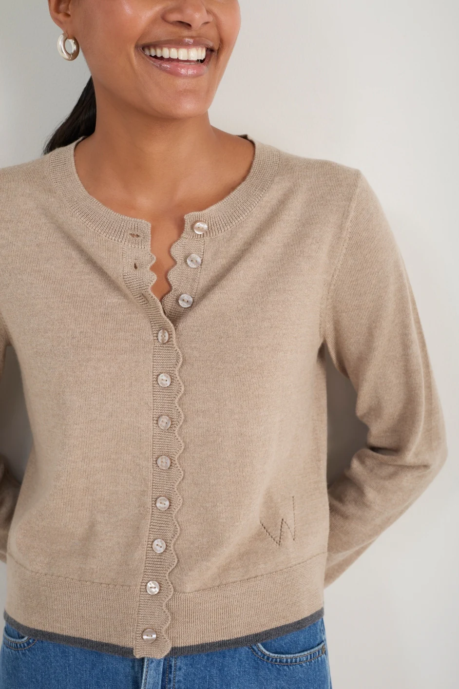 Fleurine Cropped Cardigan - Oat Melange - Image 2
