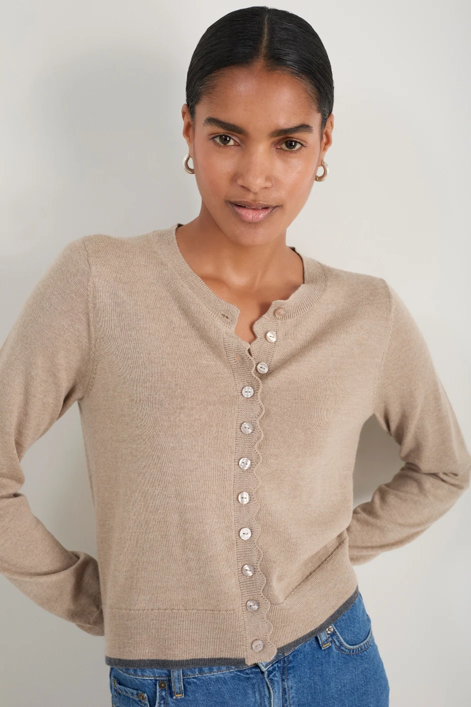 Fleurine Cropped Cardigan - Oat Melange - Image 3