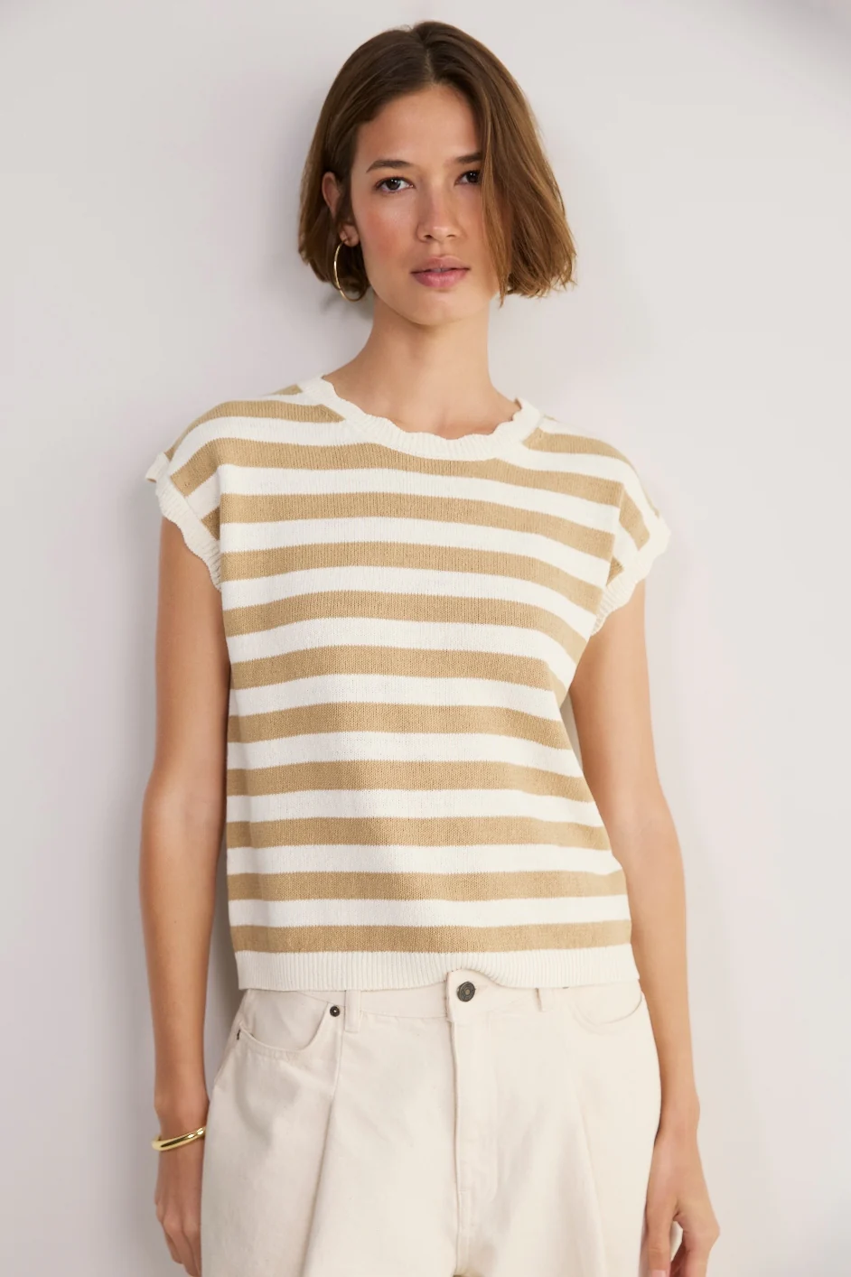 Fleurine Linen Cotton Tank - Tan/Ivory Stripe - Image 5