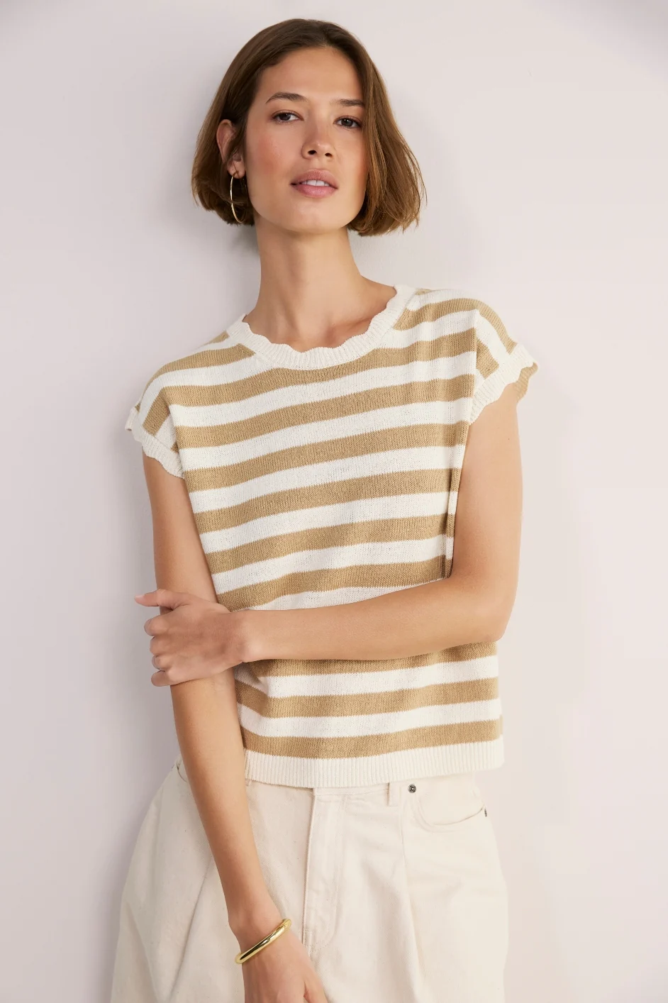 Fleurine Linen Cotton Tank - Tan/Ivory Stripe - Image 7