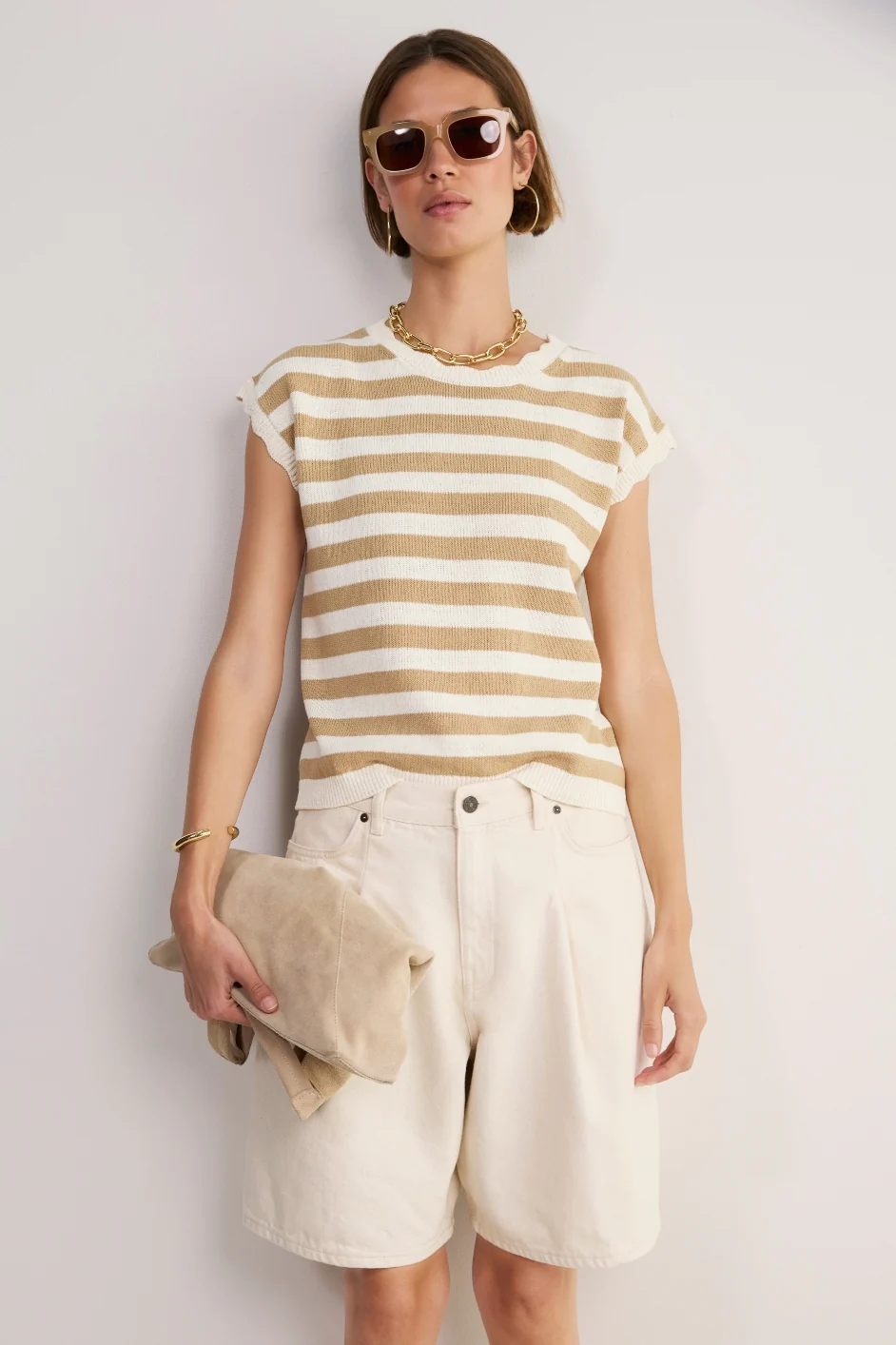 Fleurine Linen Cotton Tank - Tan/Ivory Stripe - Image 8