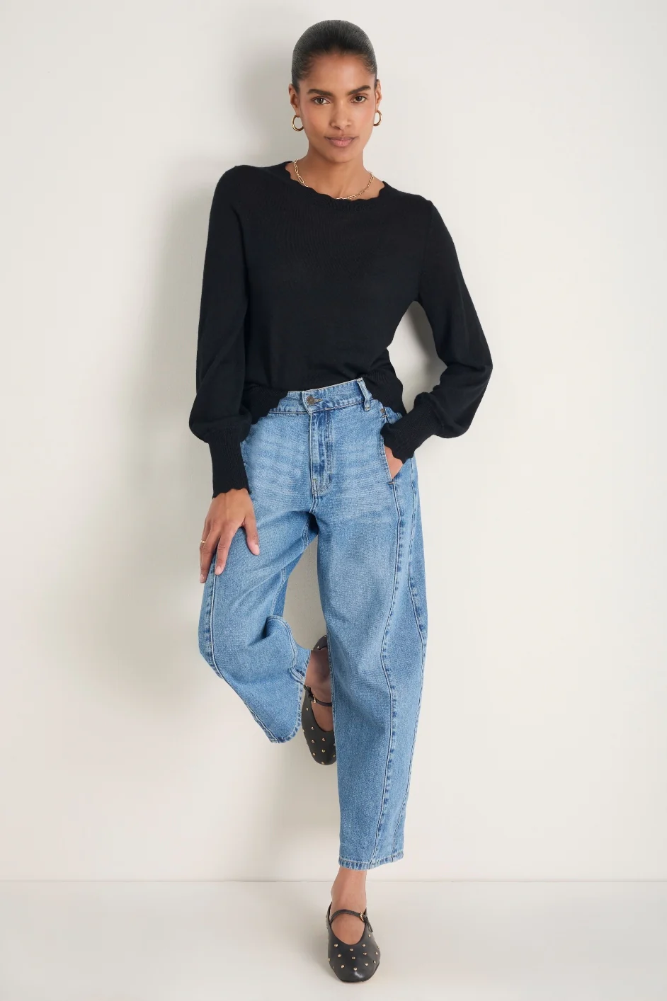 Fleurine Scallop Jumper - Black - Image 3