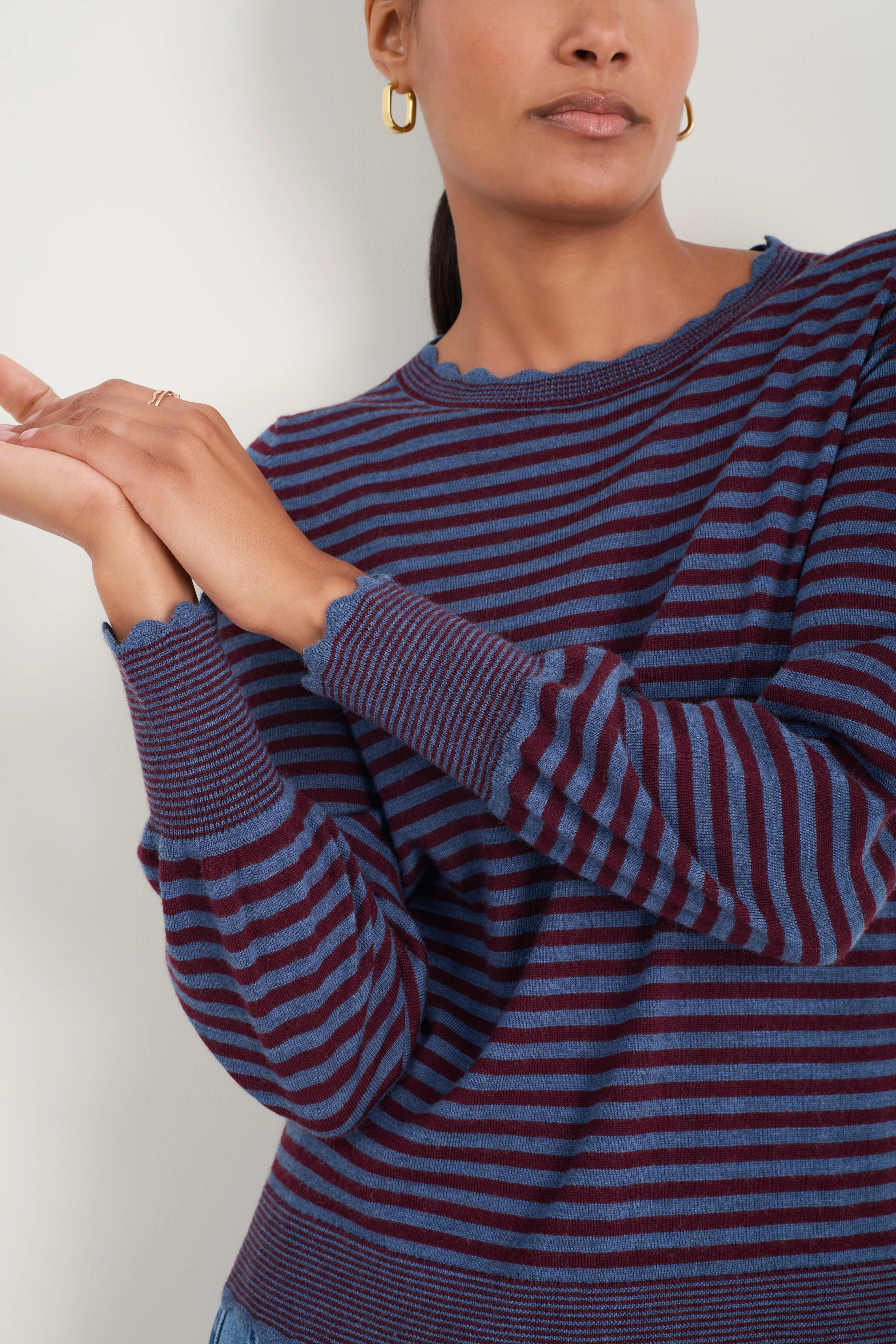 Fleurine Scallop Jumper - Denim Blue/Deep Fig Stripe - Image 2