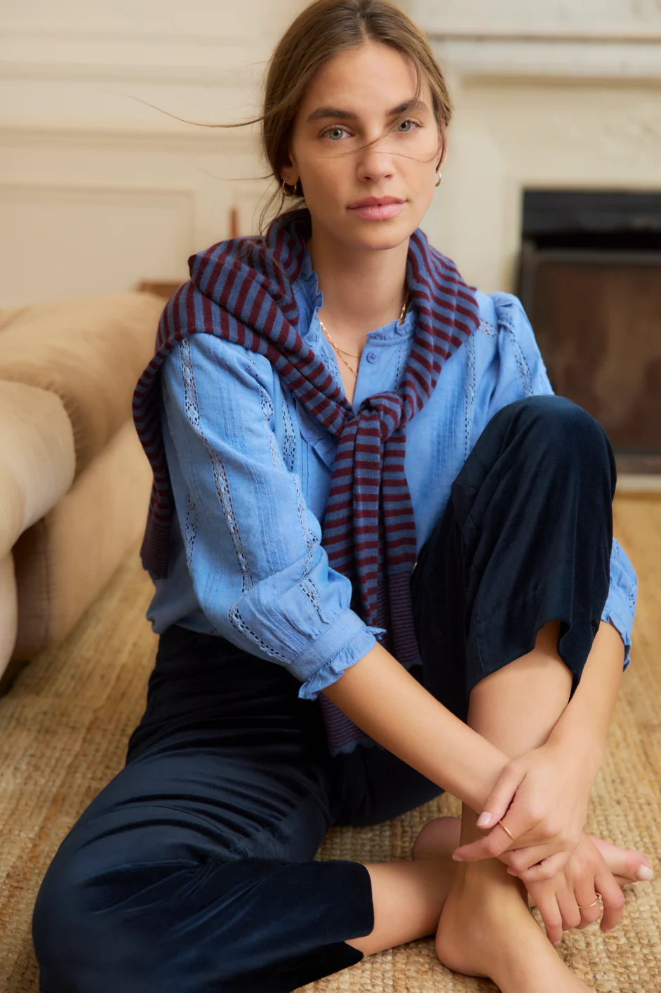 Fleurine Scallop Jumper - Denim Blue/Deep Fig Stripe - Image 4