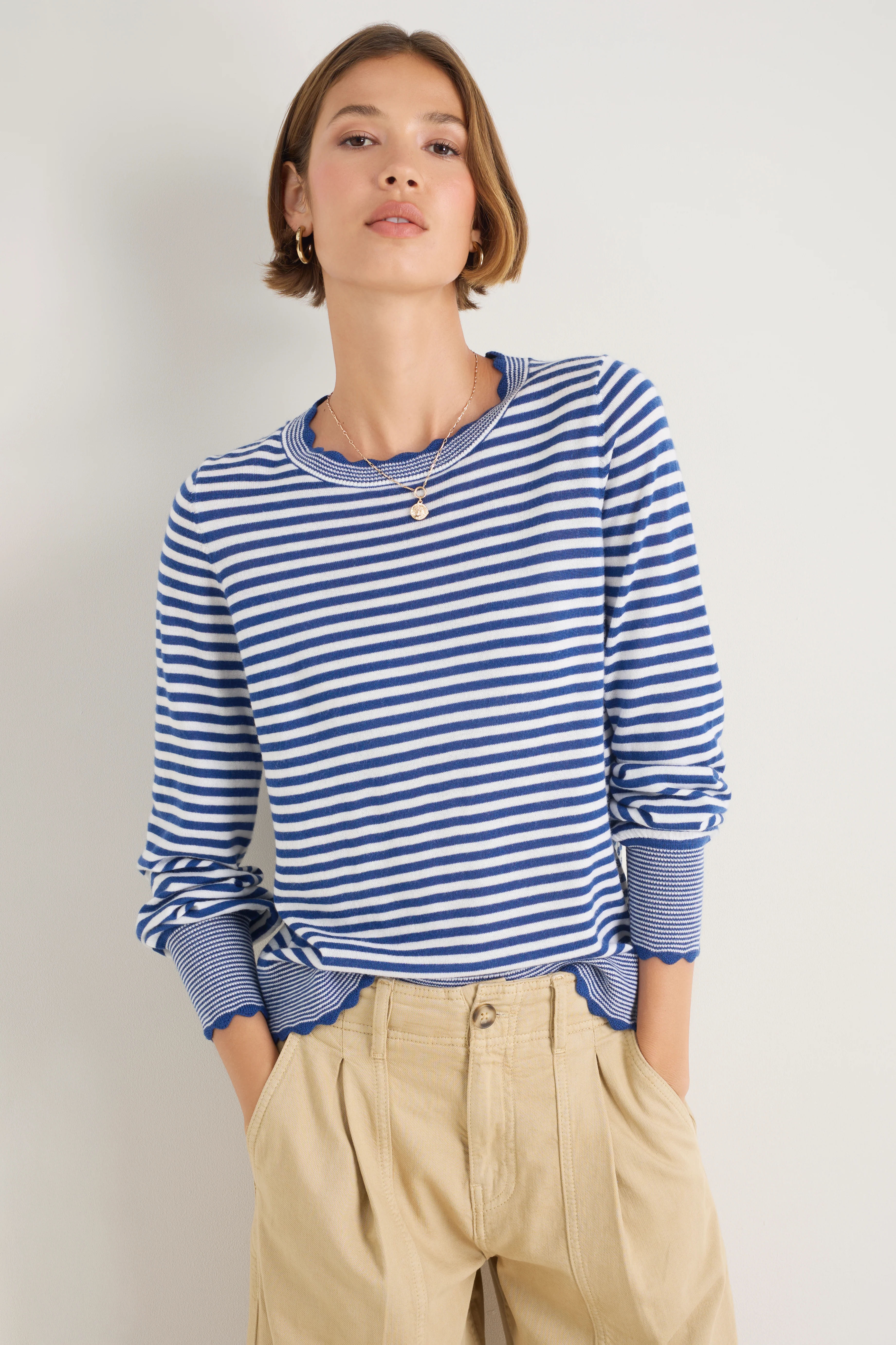 Fleurine Scallop Jumper - Midnight/Ivory Micro Stripe - Image 5