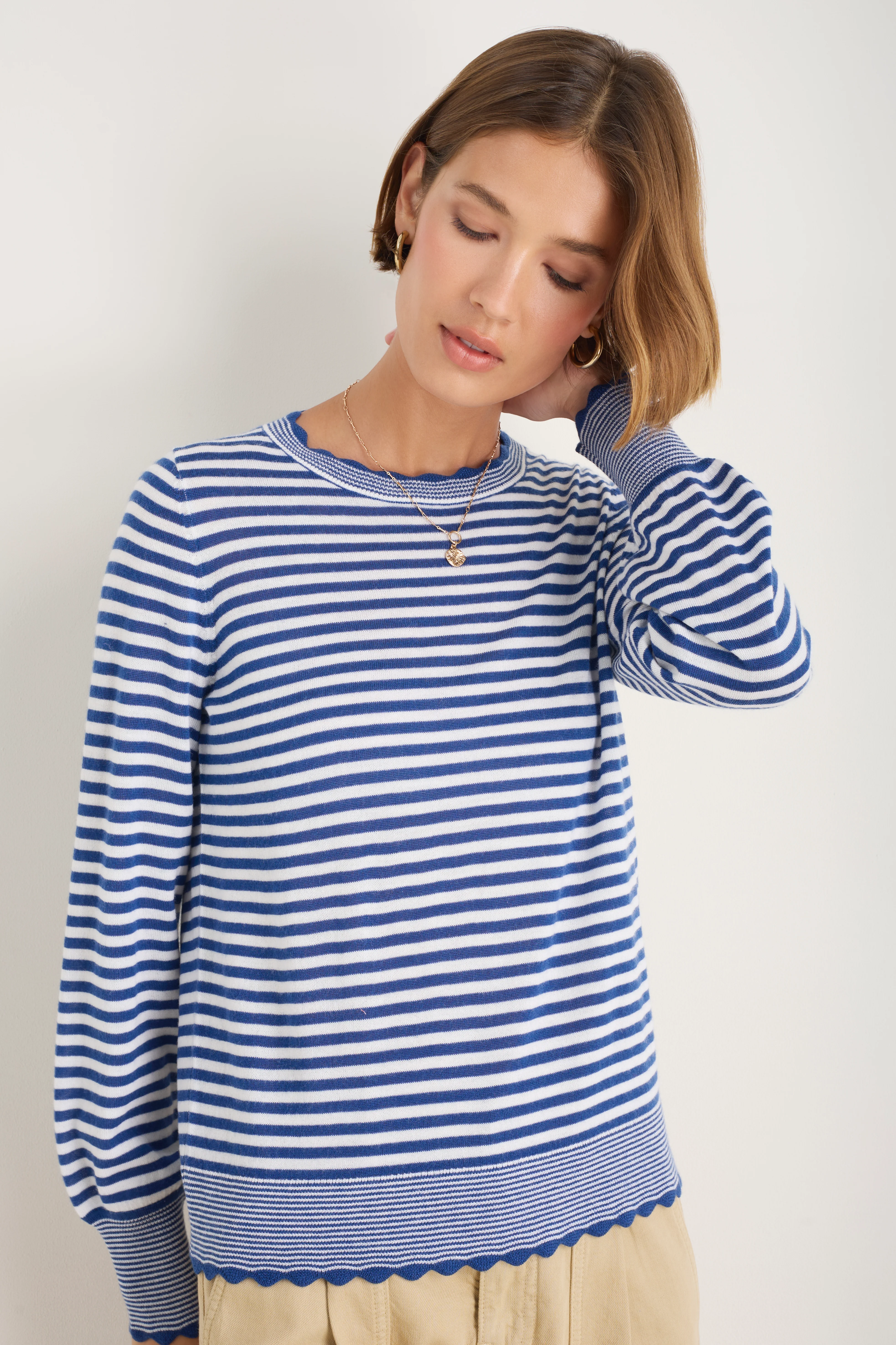 Fleurine Scallop Jumper - Midnight/Ivory Micro Stripe - Image 7
