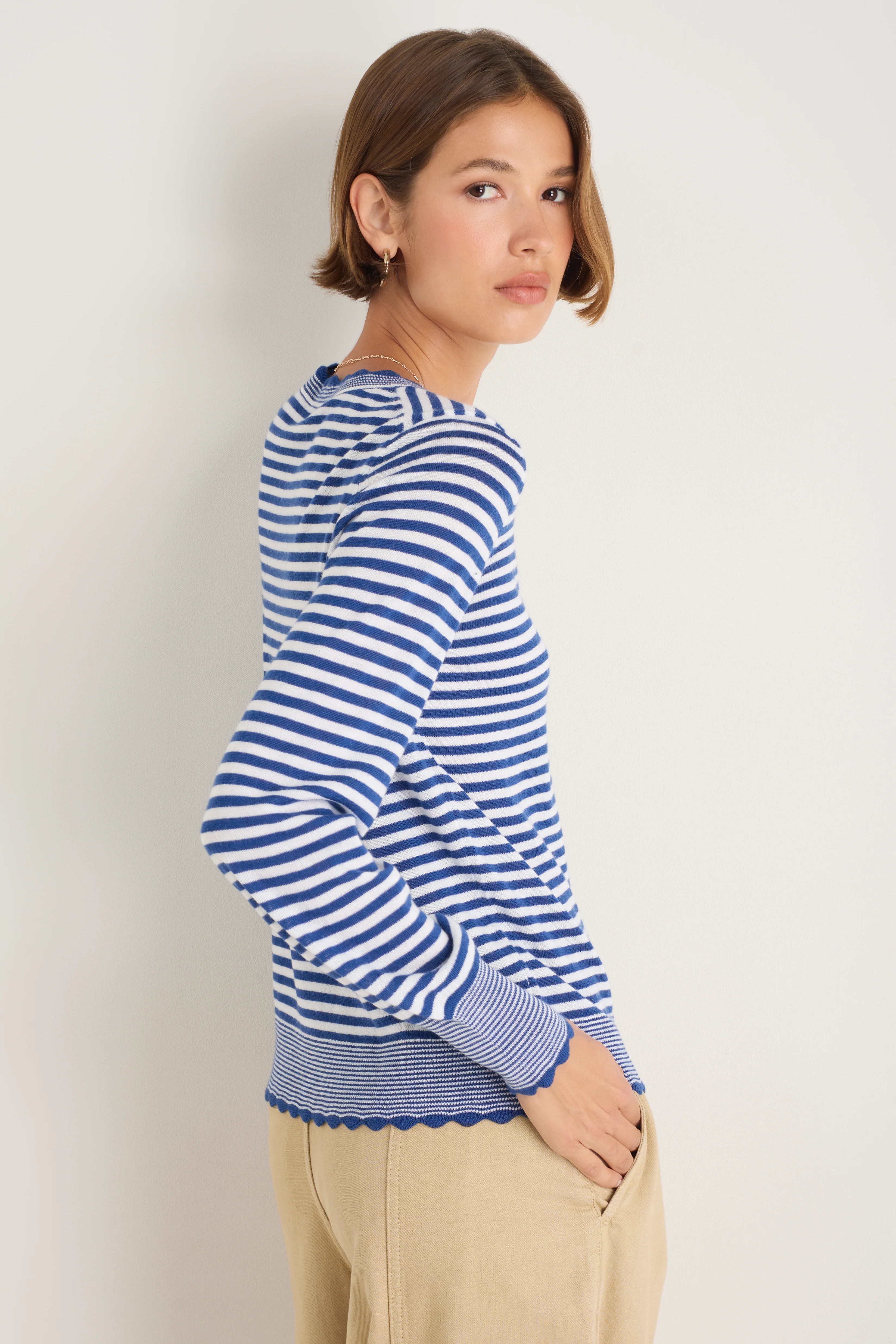 Fleurine Scallop Jumper - Midnight/Ivory Micro Stripe - Image 8