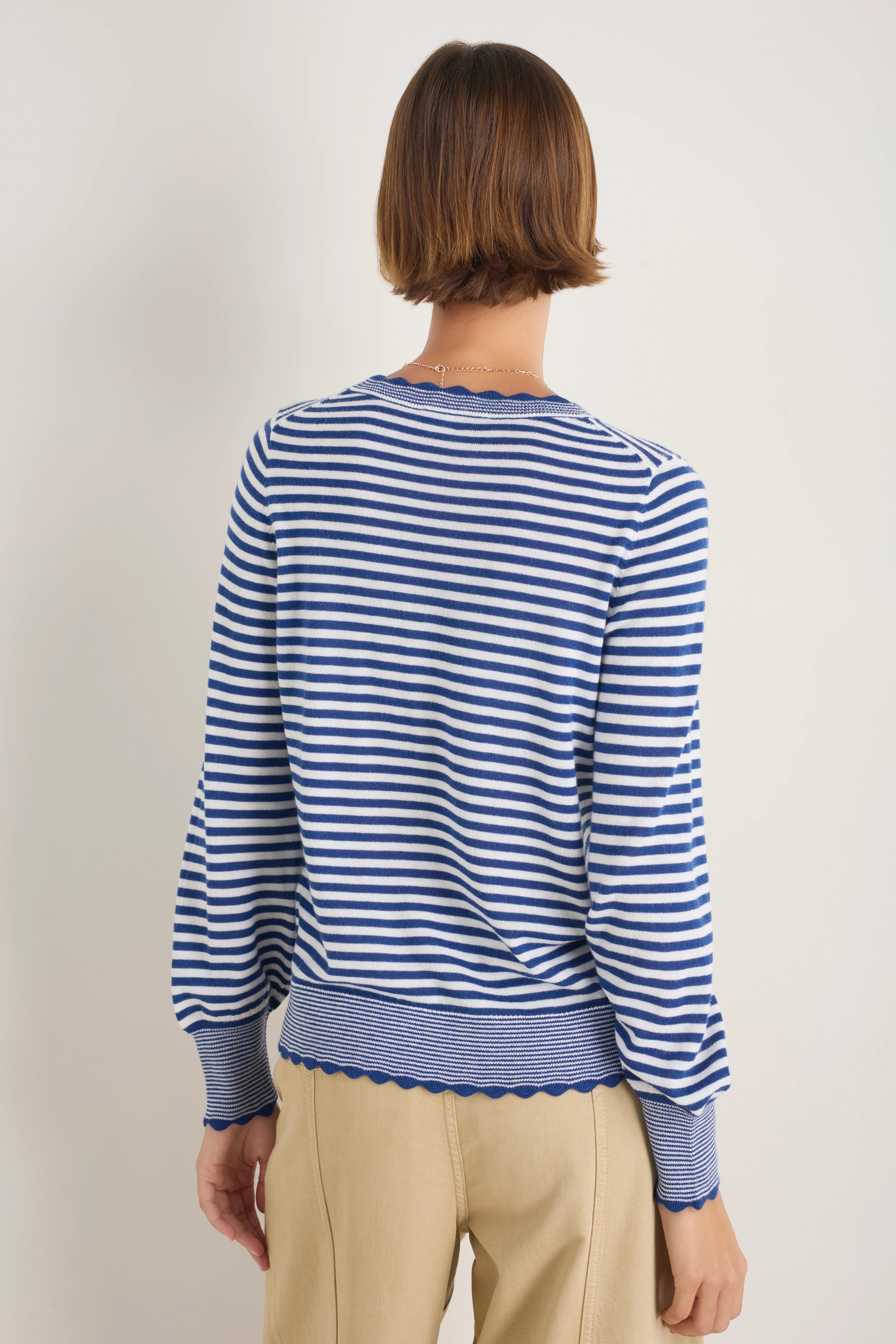 Fleurine Scallop Jumper - Midnight/Ivory Micro Stripe - Image 9