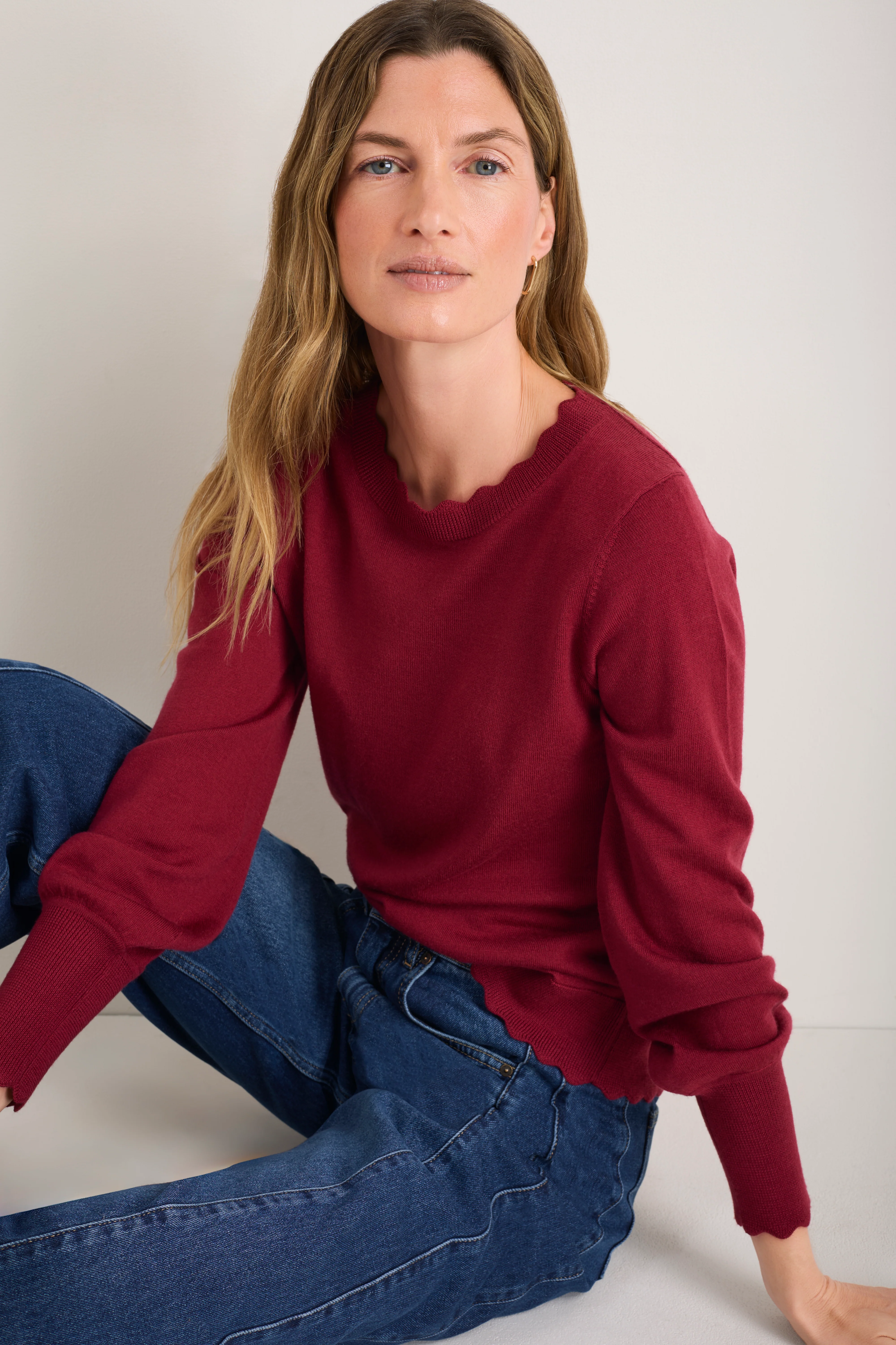 Fleurine Scallop Jumper - Pomegranate Red - Image 3