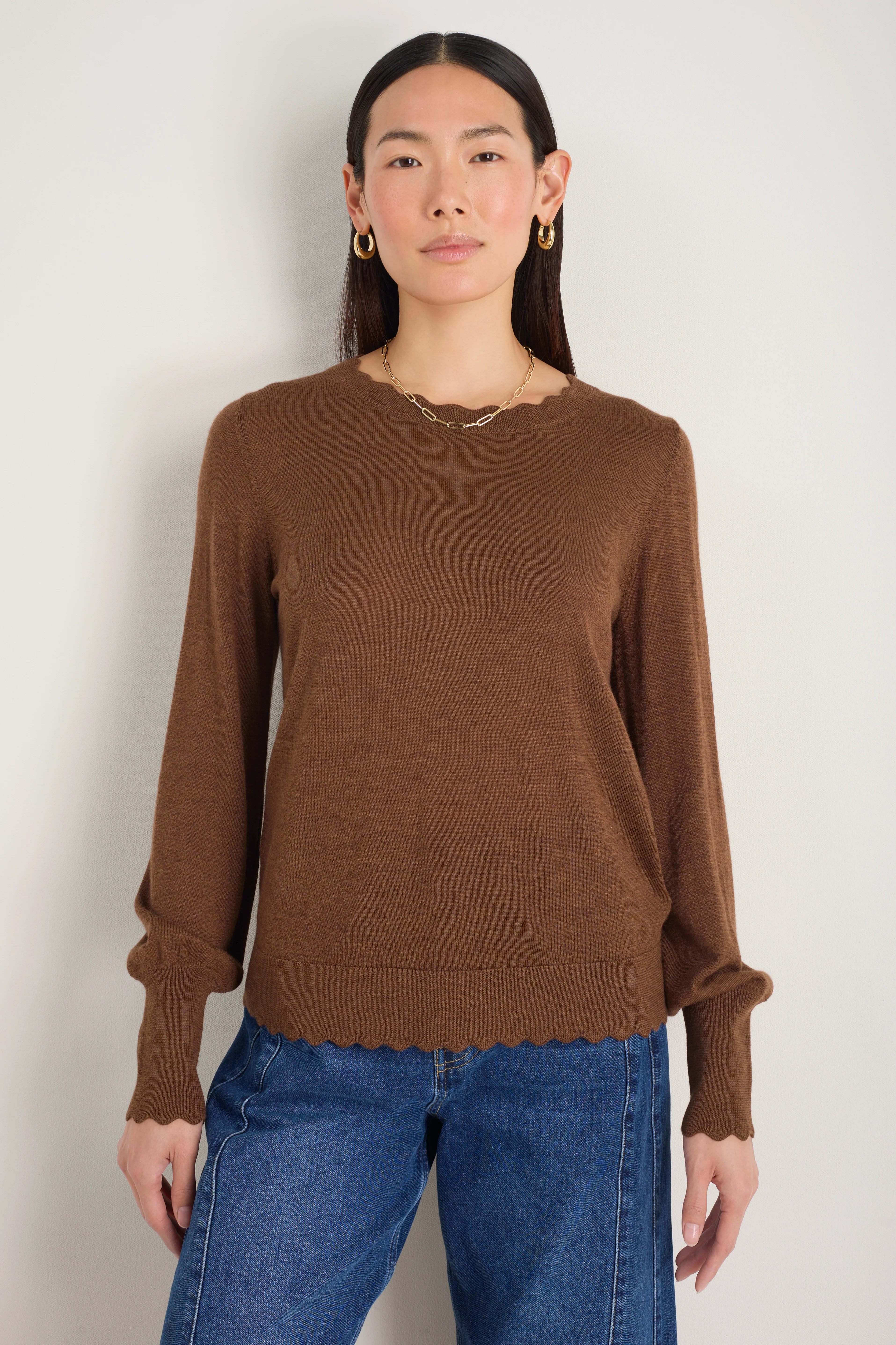 Fleurine Scallop Jumper - Warm Cocoa - Image 2