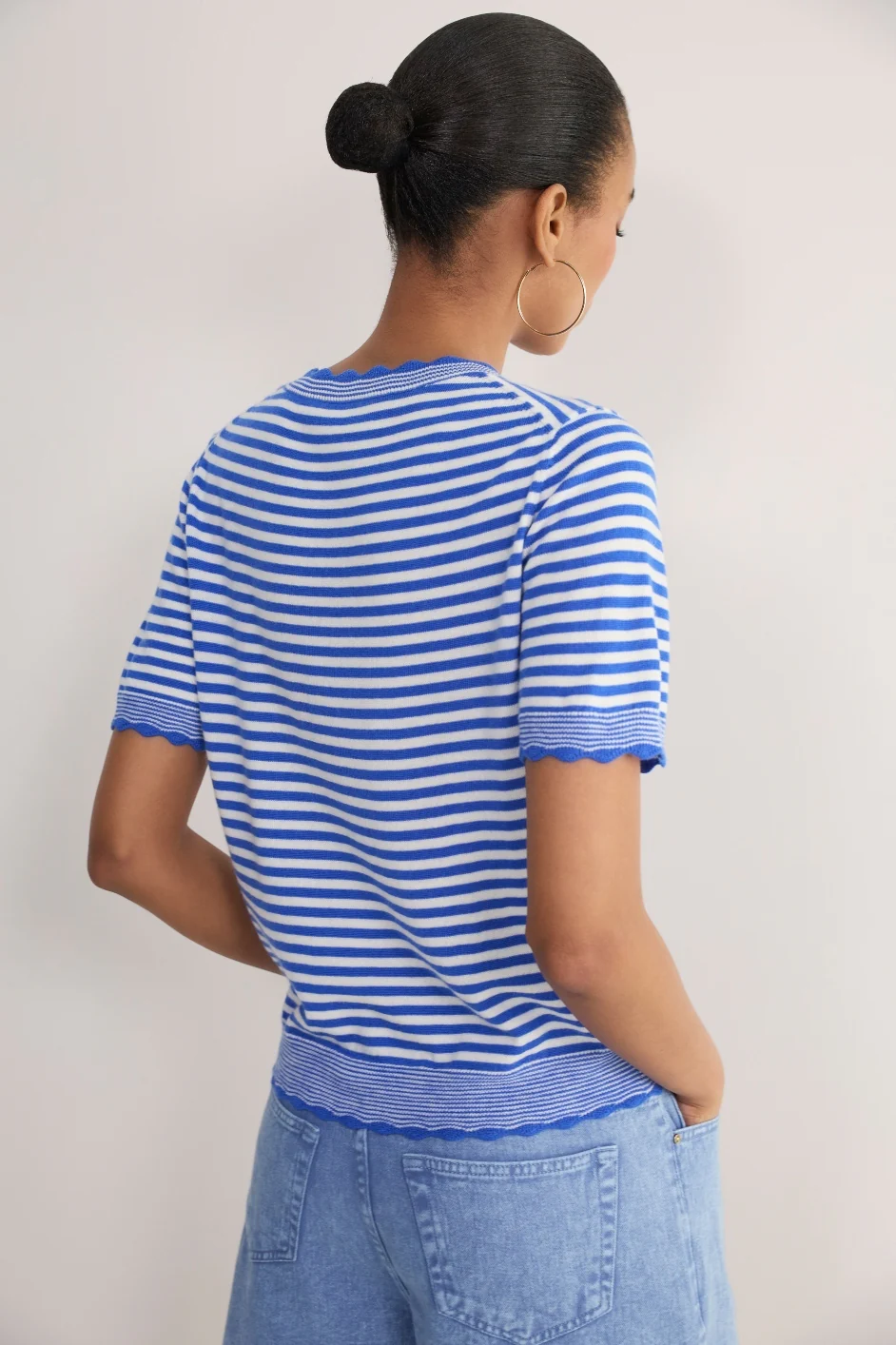 Fleurine Short Sleeve Tee - Chambray Blue/Ivory Micro Stripe - Image 3