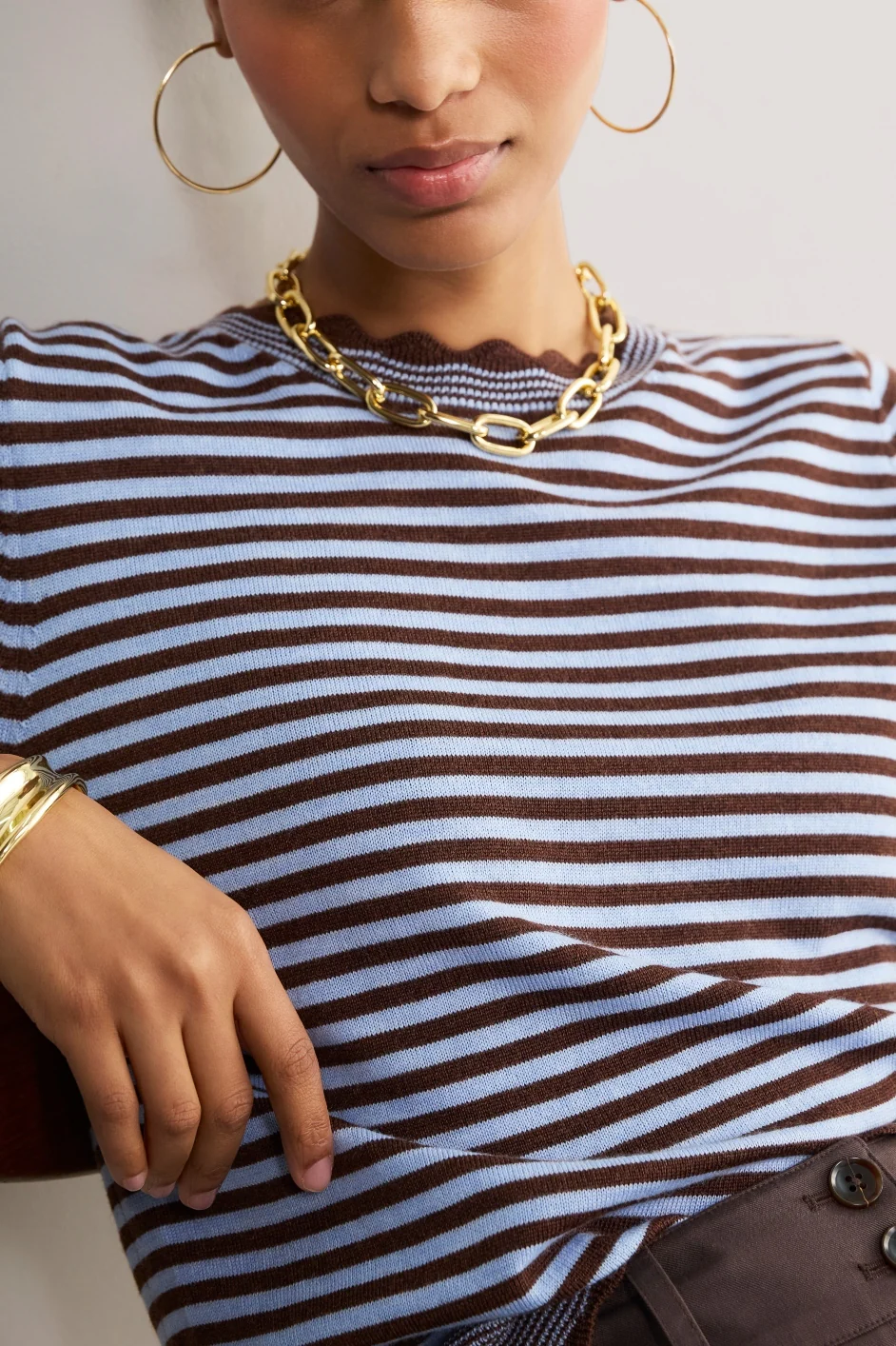 Fleurine Short Sleeve Tee - Cocoa/Sky Blue Micro Stripe - Image 5
