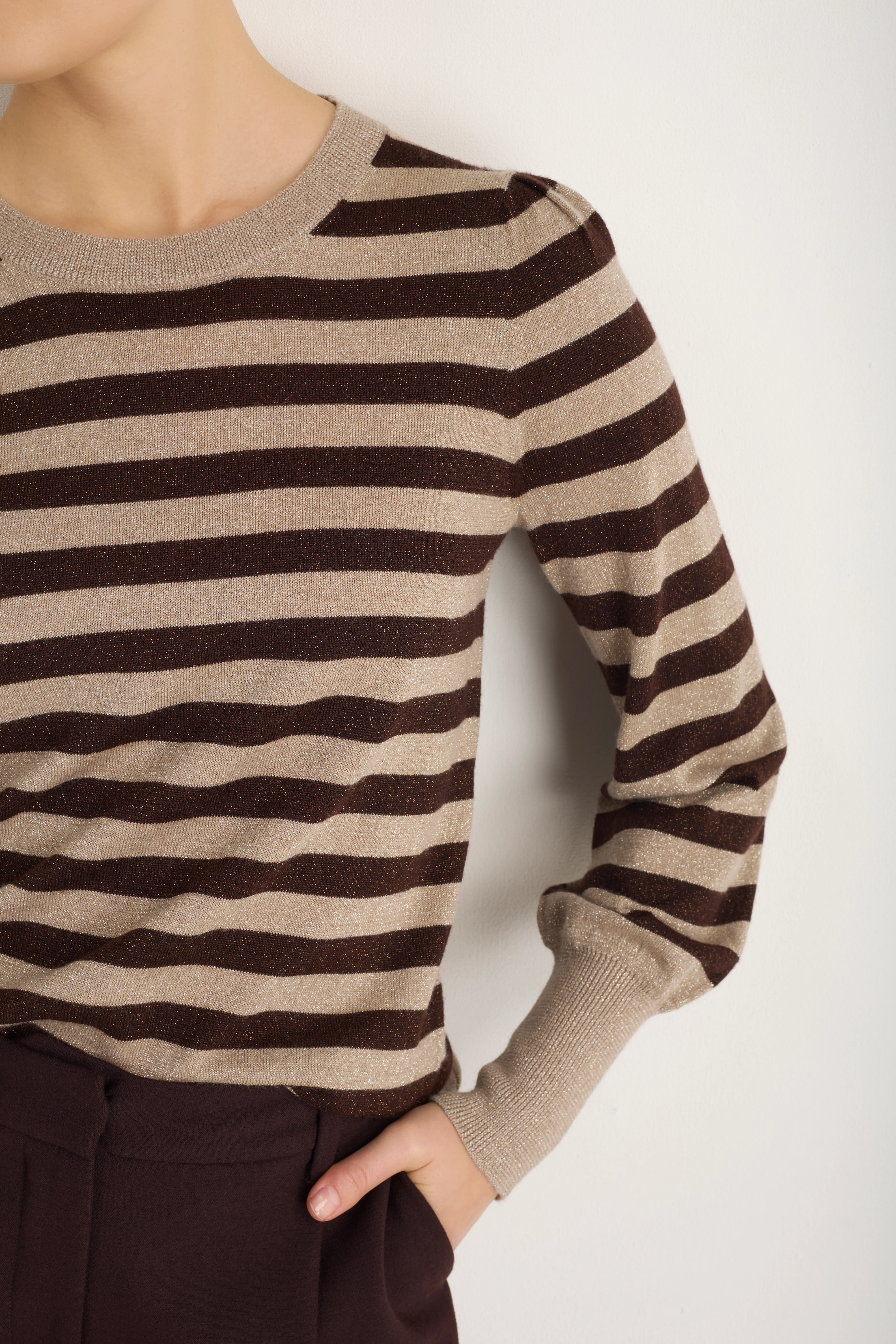 Flora Jumper - Oat/Cocoa Sparkle Stripe - Image 2