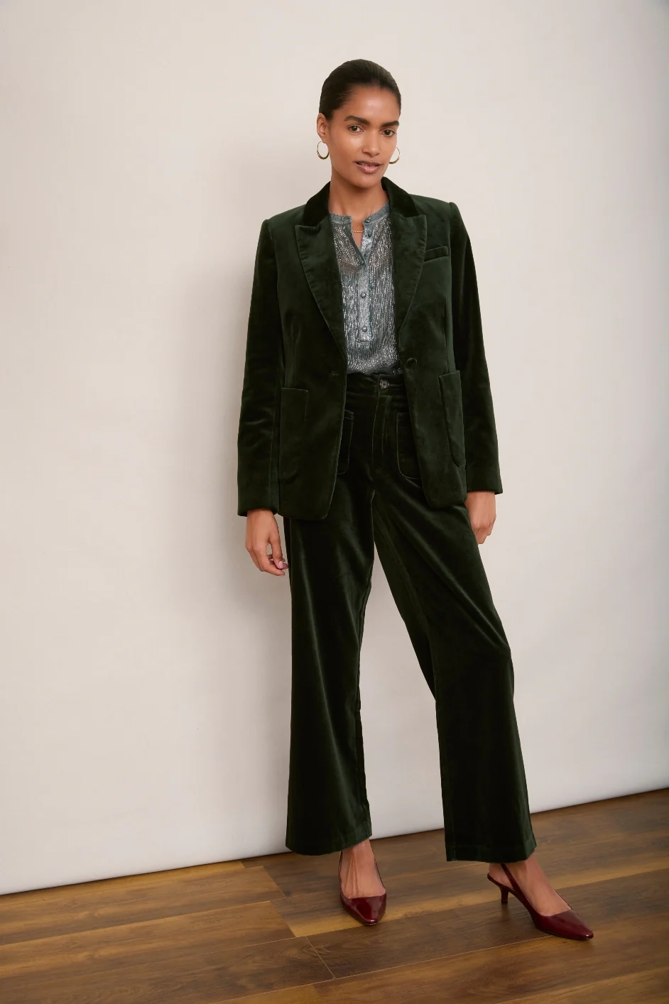 Florence Flare Velvet Trouser - Forest Green - Image 4