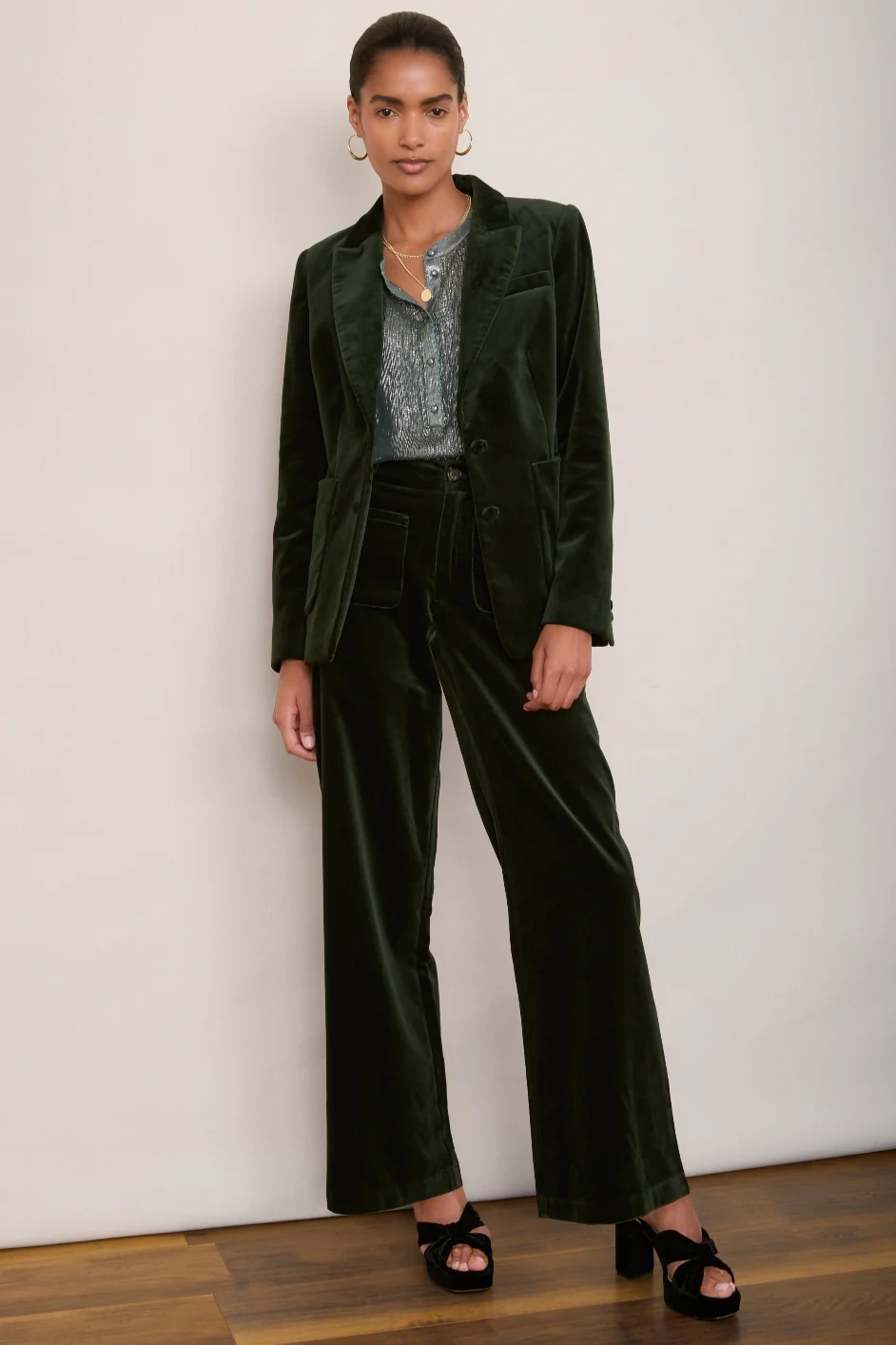 Florence Flare Velvet Trouser - Forest Green - Image 5