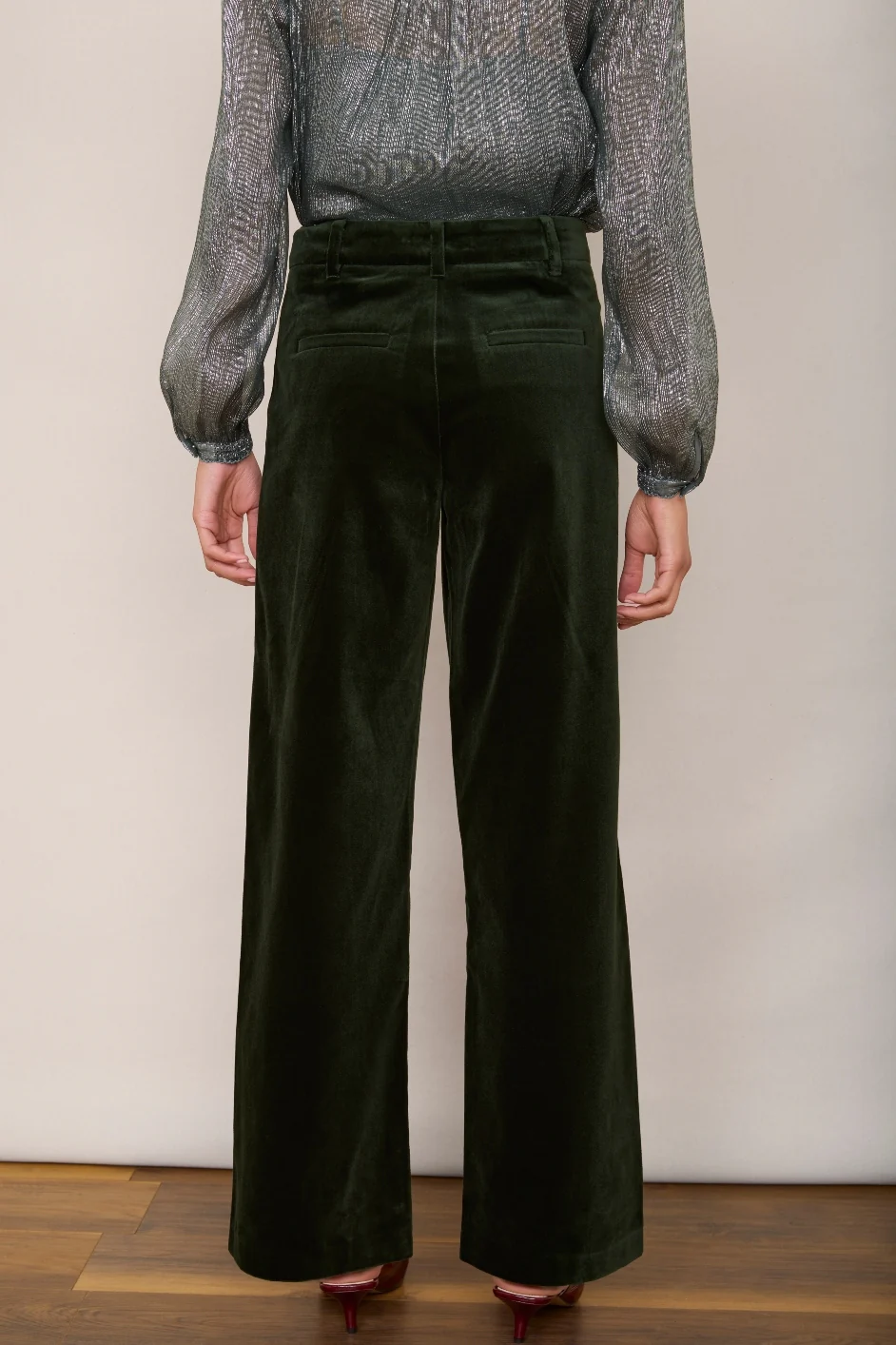 Florence Flare Velvet Trouser - Forest Green - Image 8