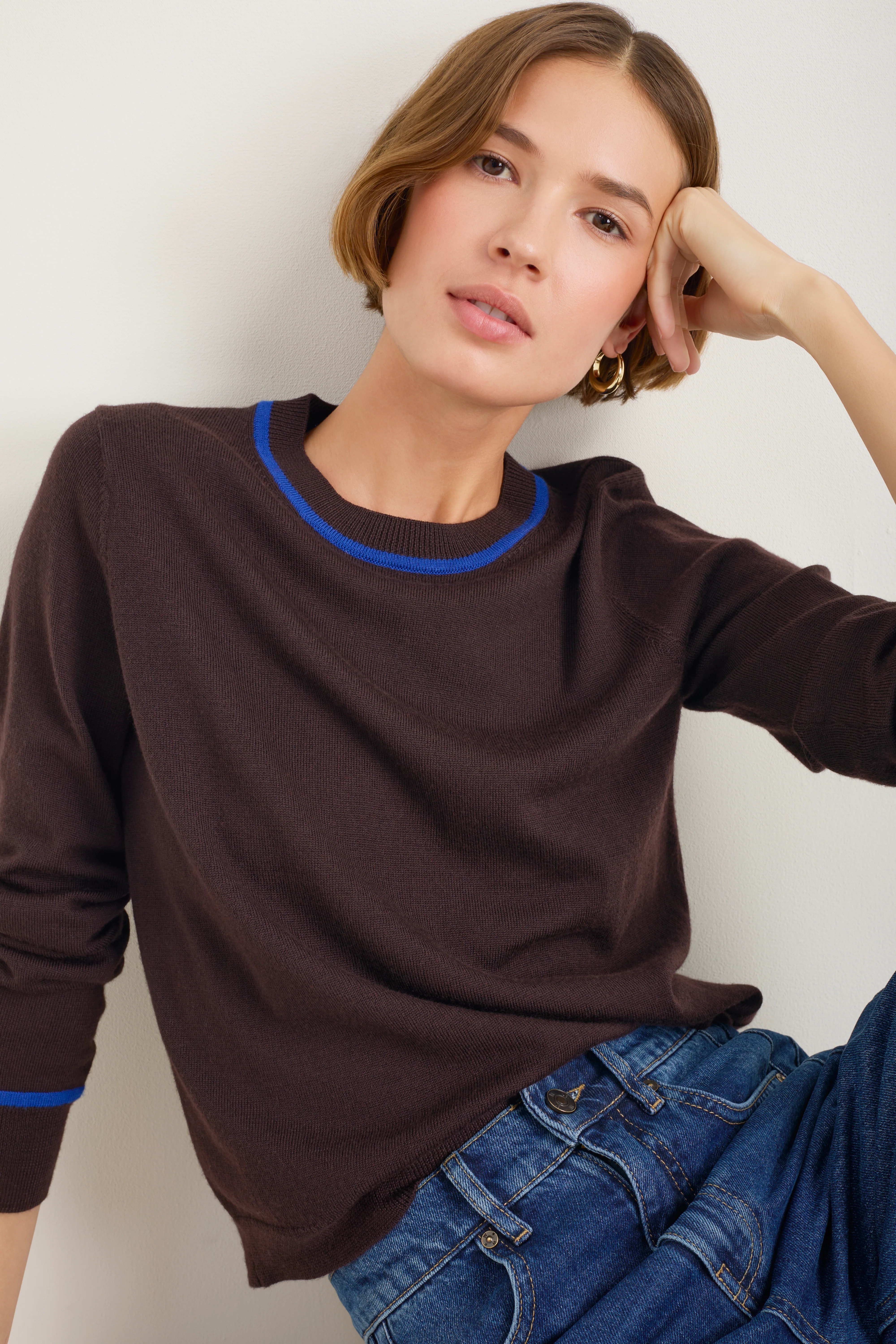 Florence Jumper - Cocoa/Cobalt Blue Trim - Image 3