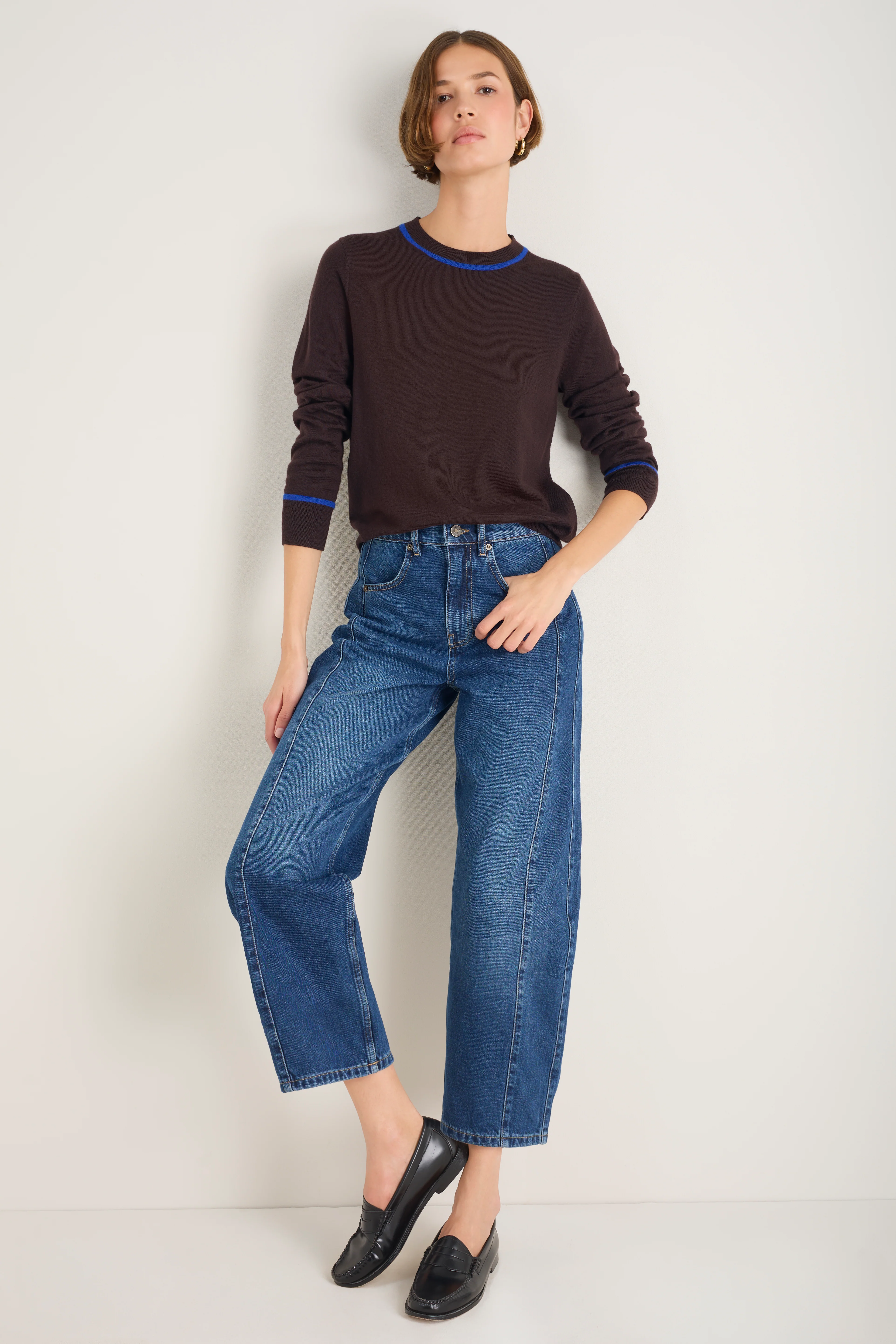 Florence Jumper - Cocoa/Cobalt Blue Trim - Image 5