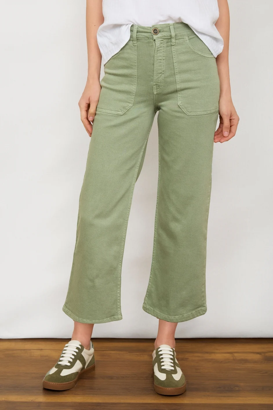 Flossie Carpenter Flare Cropped Jean - Sage Green - Image 2