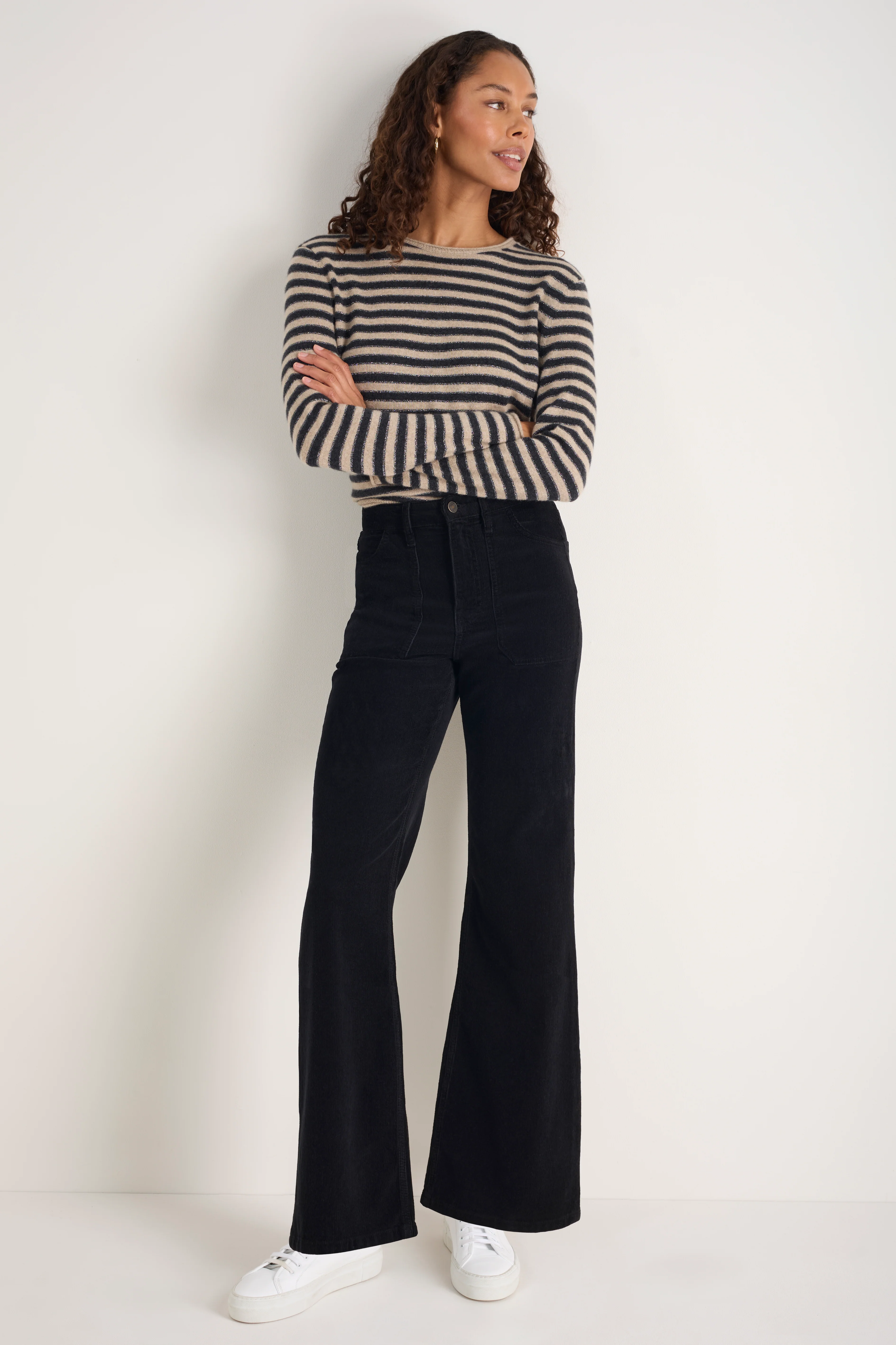 Flossie Carpenter Flare Cord Trouser - Black - Image 4