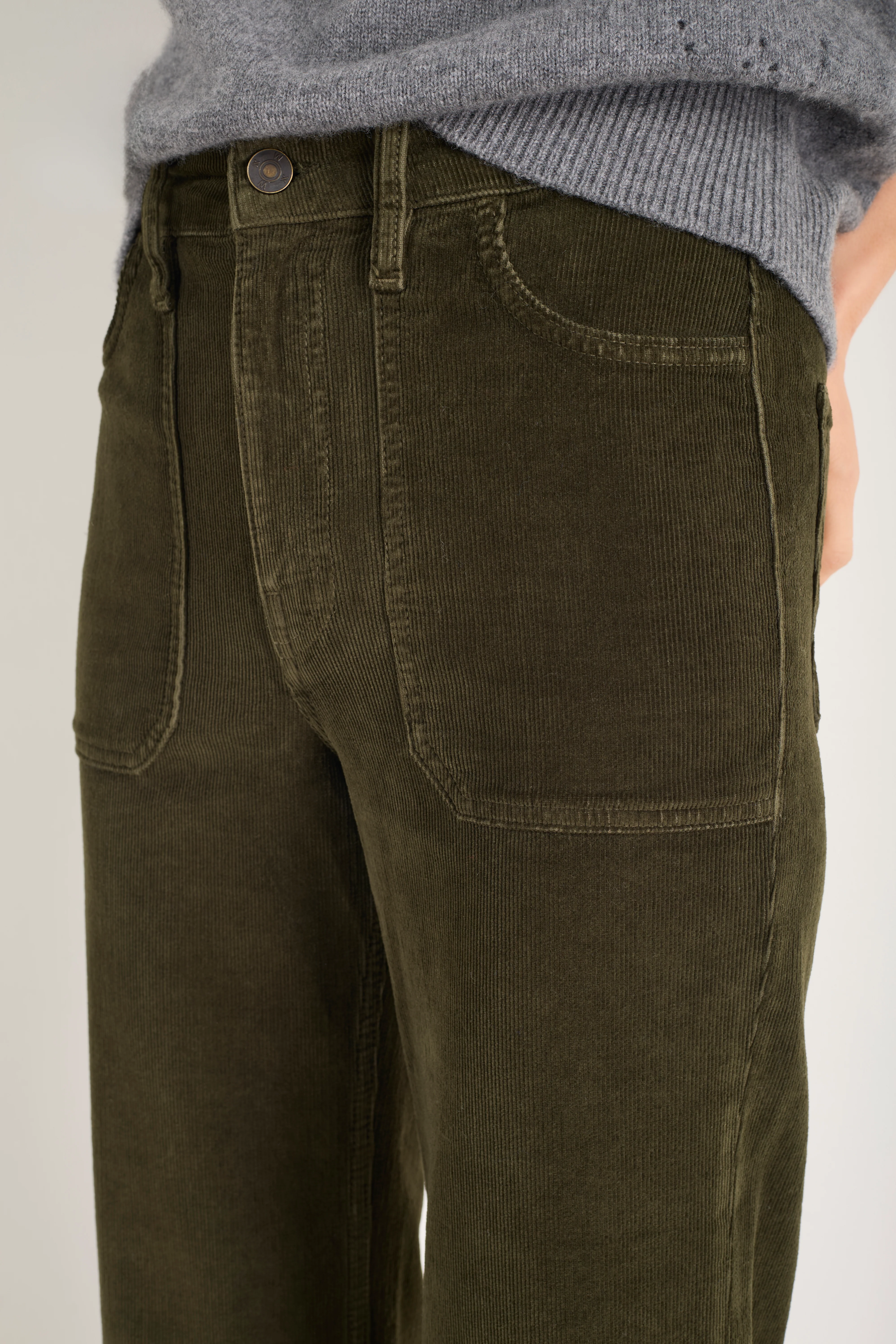 Flossie Carpenter Flare Cord Trouser - Dark Olive - Image 2