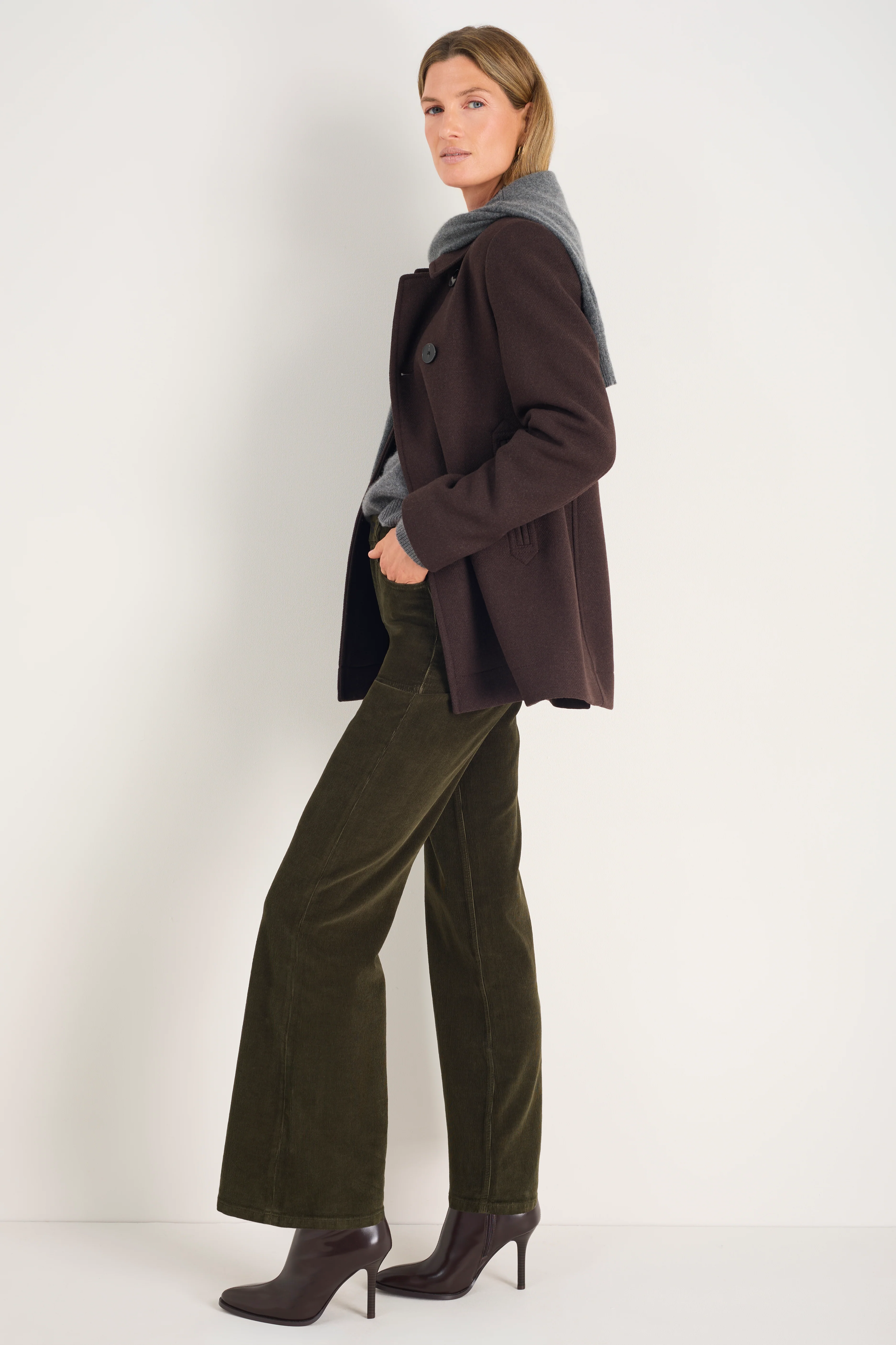 Flossie Carpenter Flare Cord Trouser - Dark Olive - Image 6