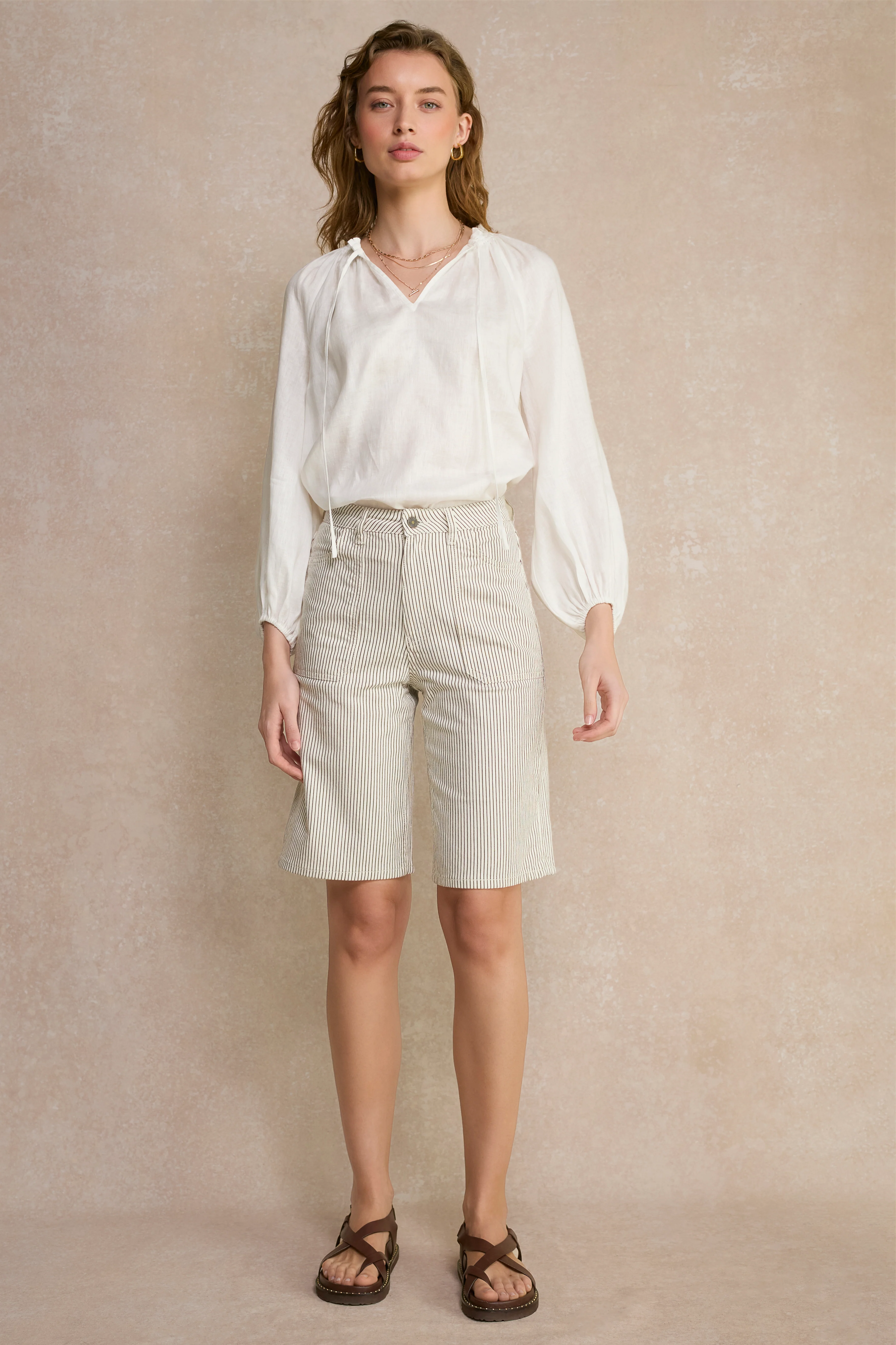 Flossie Carpenter Short - Cocoa/Ecru Stripe - Image 3