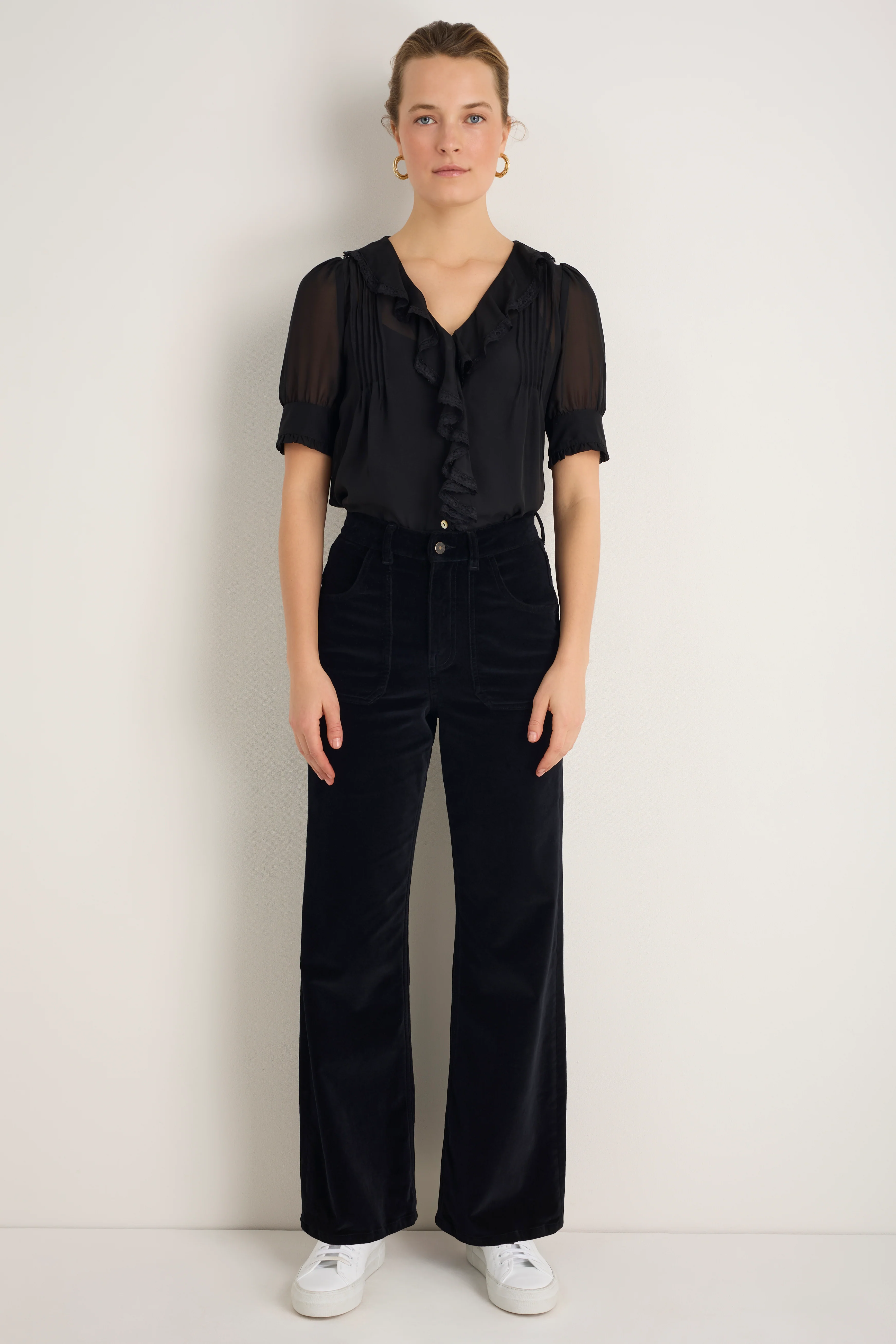 Flossie Cotton Velvet Trouser - Black - Image 4