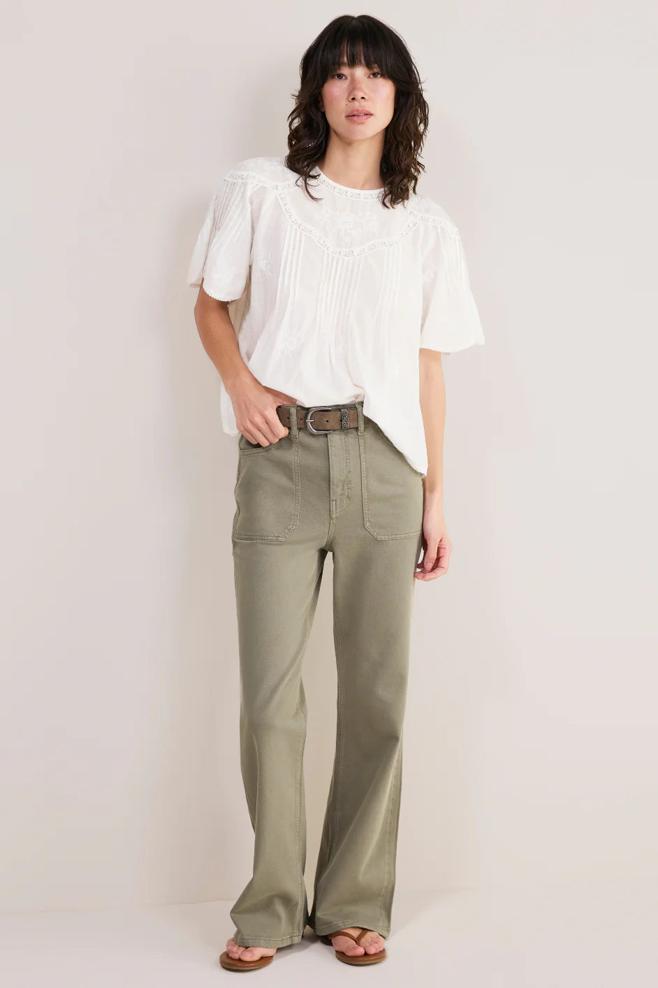 Flossie Flare Jean - Soft Khaki - Image 5