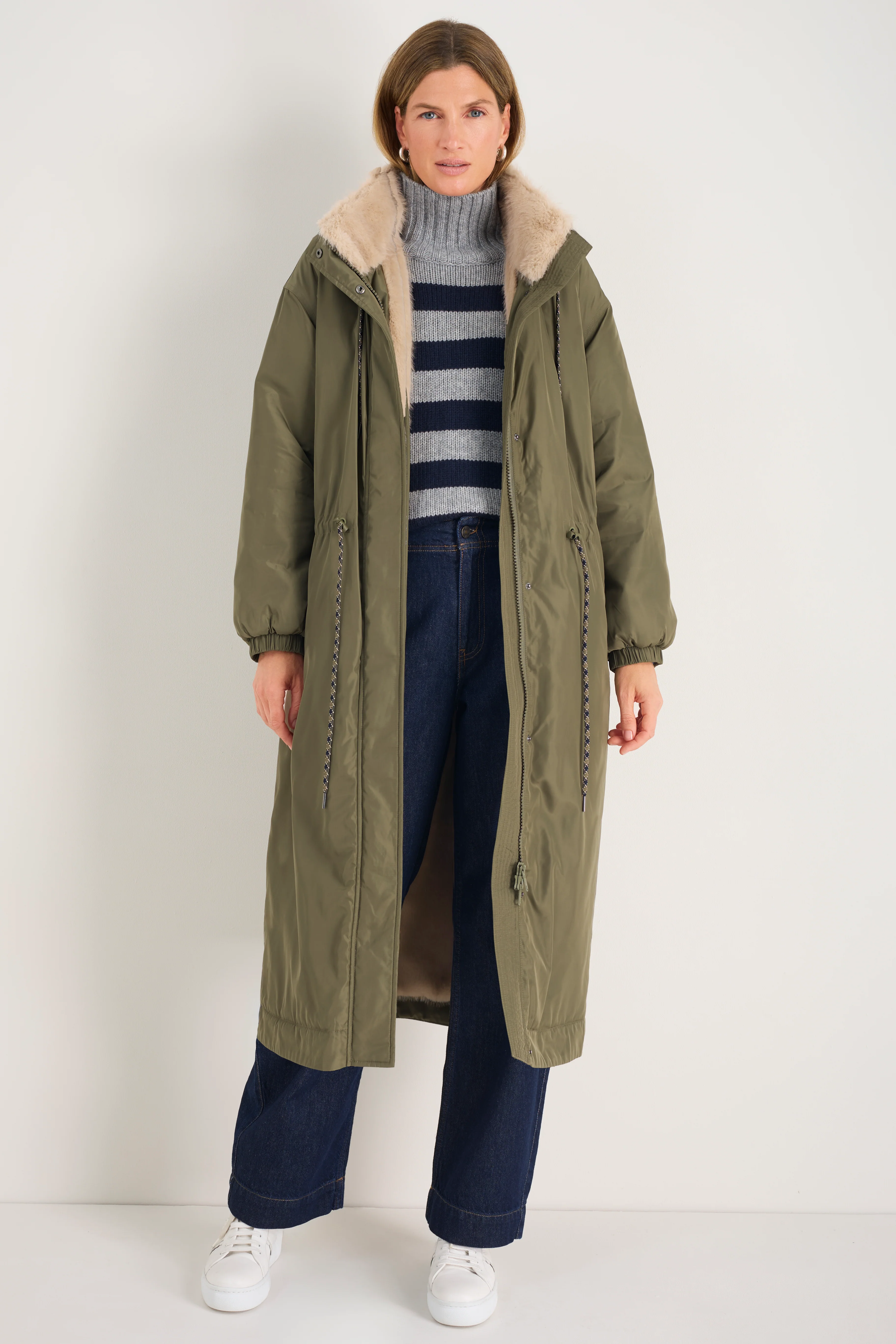 Freya Faux Fur Lined Coat - Mid Olive
