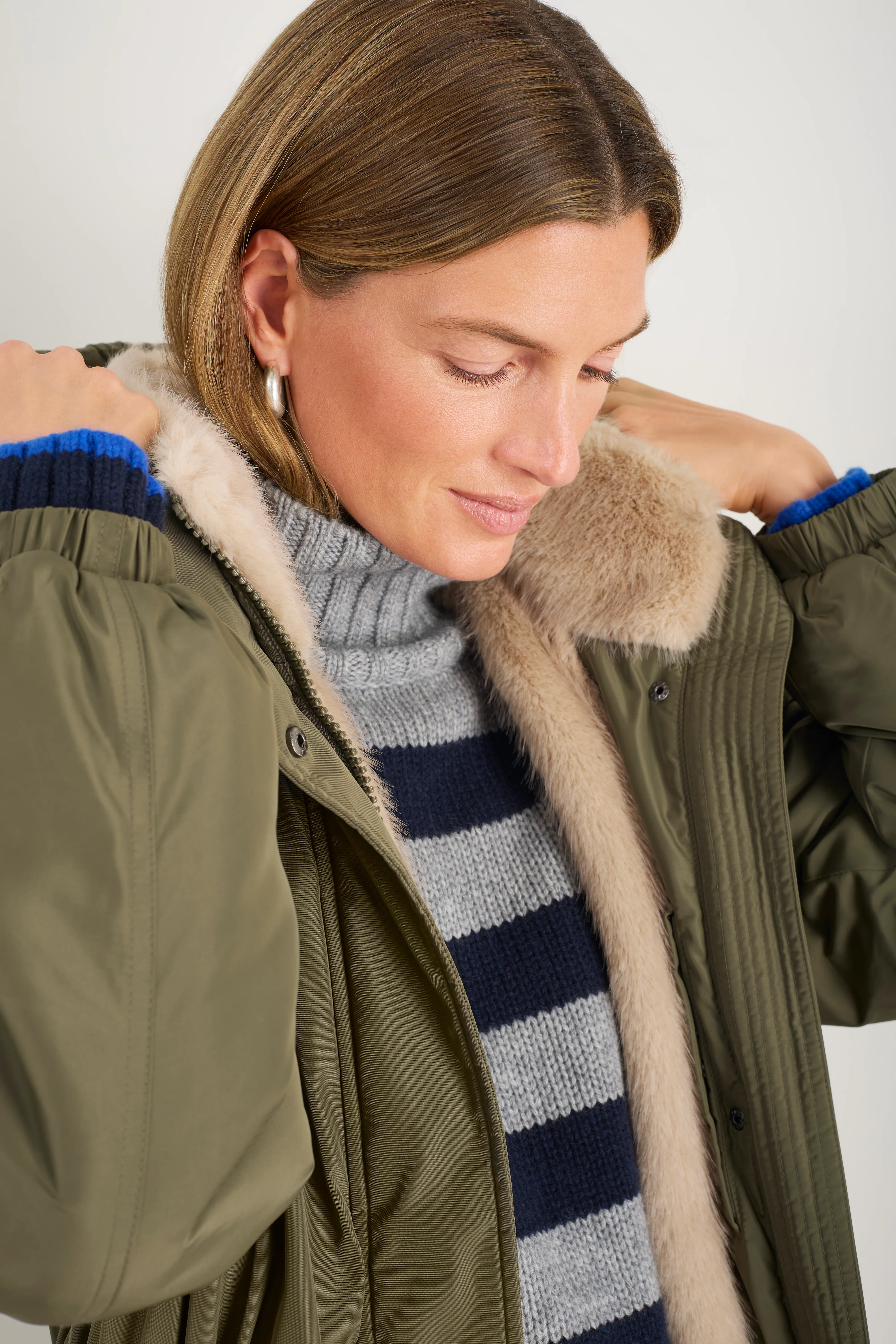 Freya Faux Fur Lined Coat - Mid Olive - Image 2