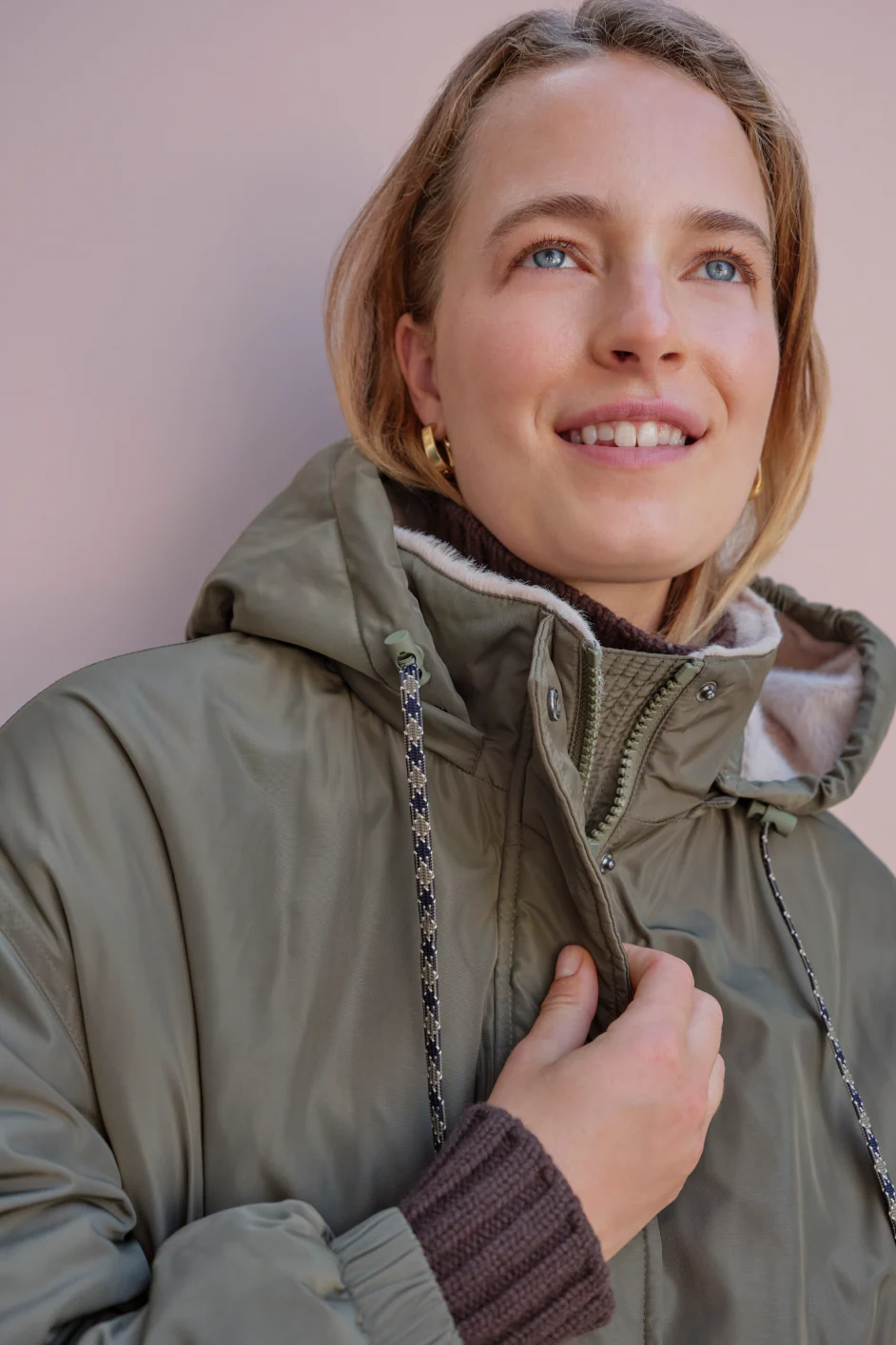 Freya Faux Fur Lined Coat - Mid Olive - Image 6