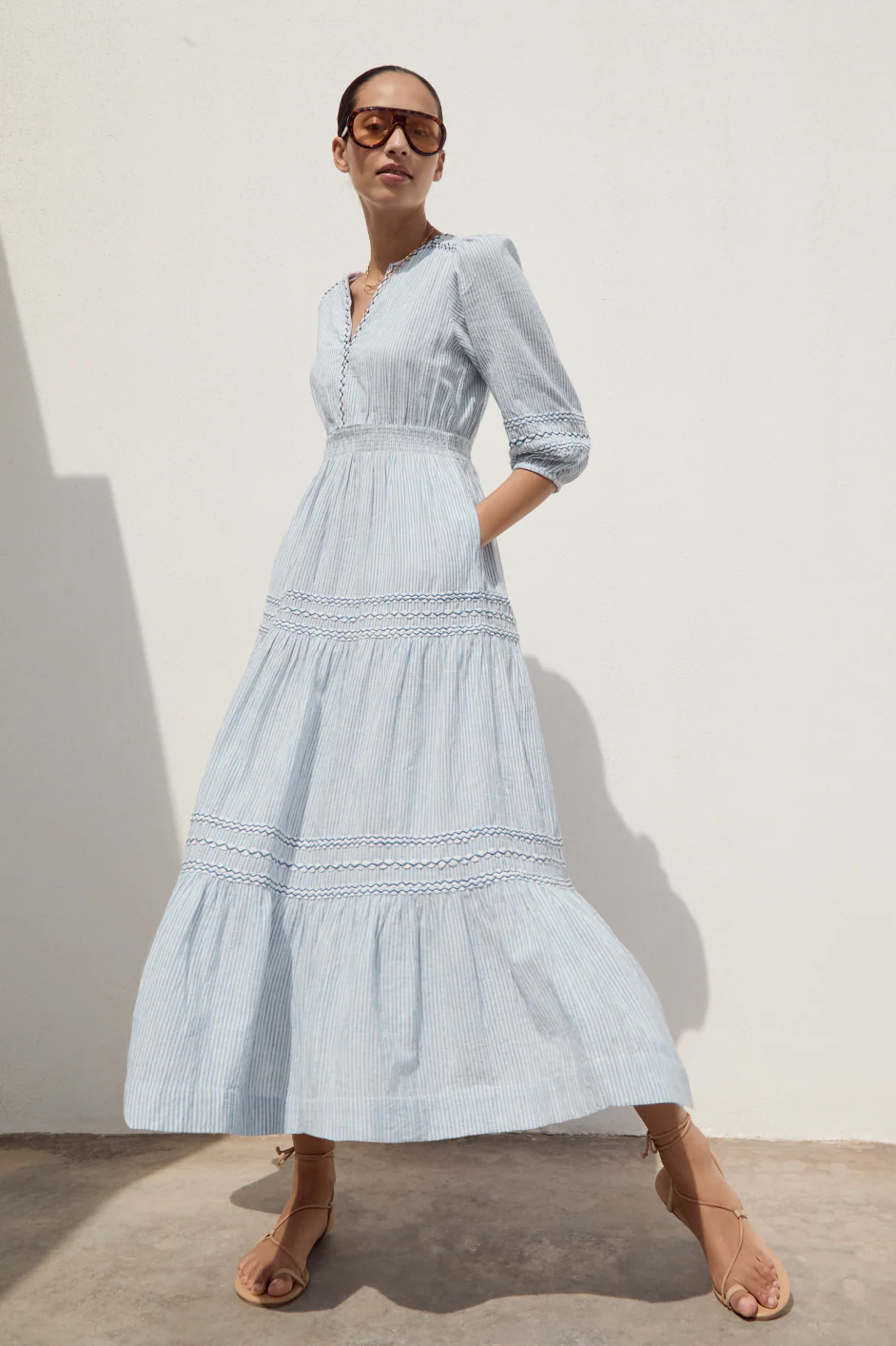 Georgina Dress - Blue/Ivory Stripe - Image 6