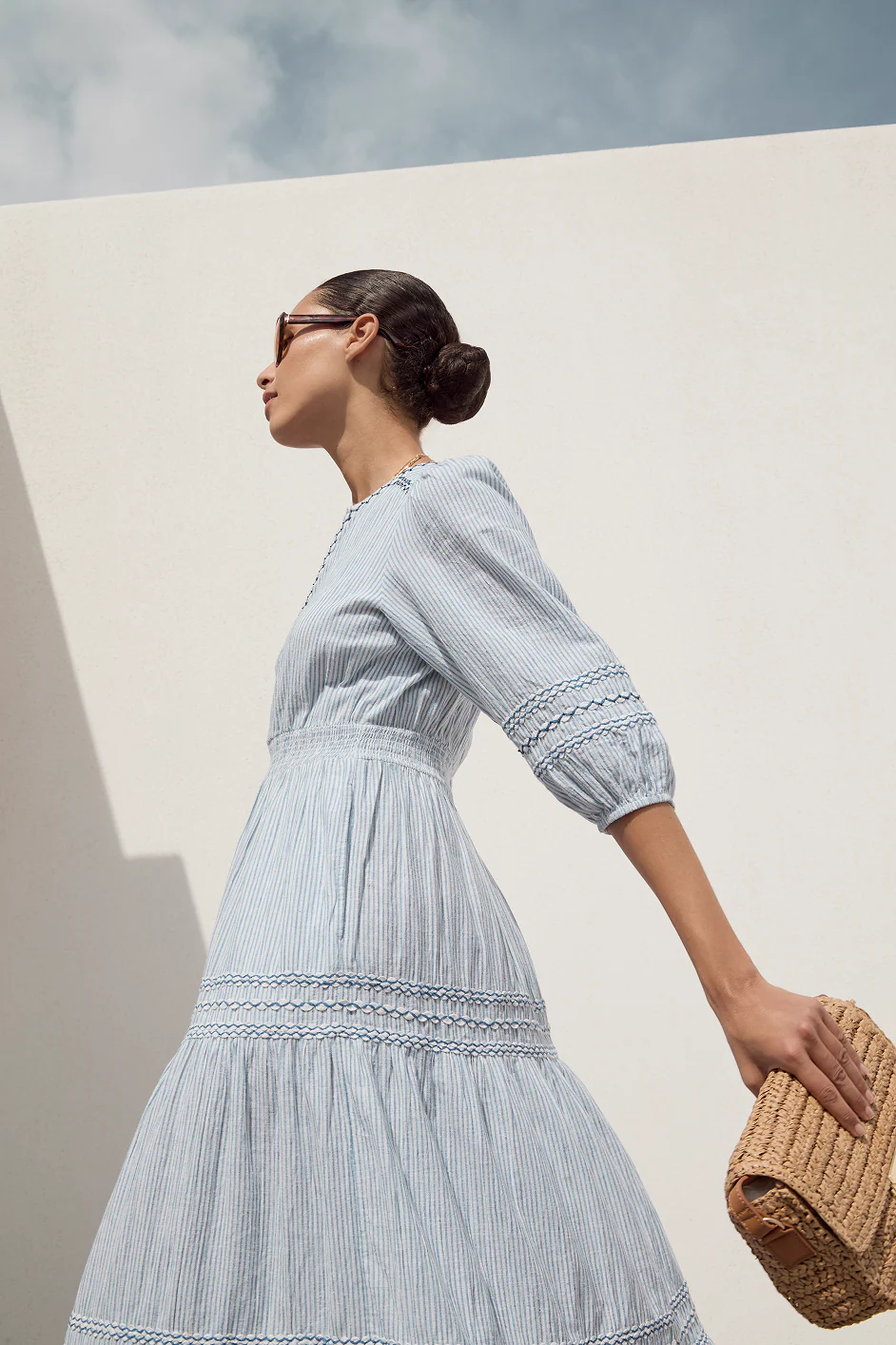 Georgina Dress - Blue/Ivory Stripe - Image 8