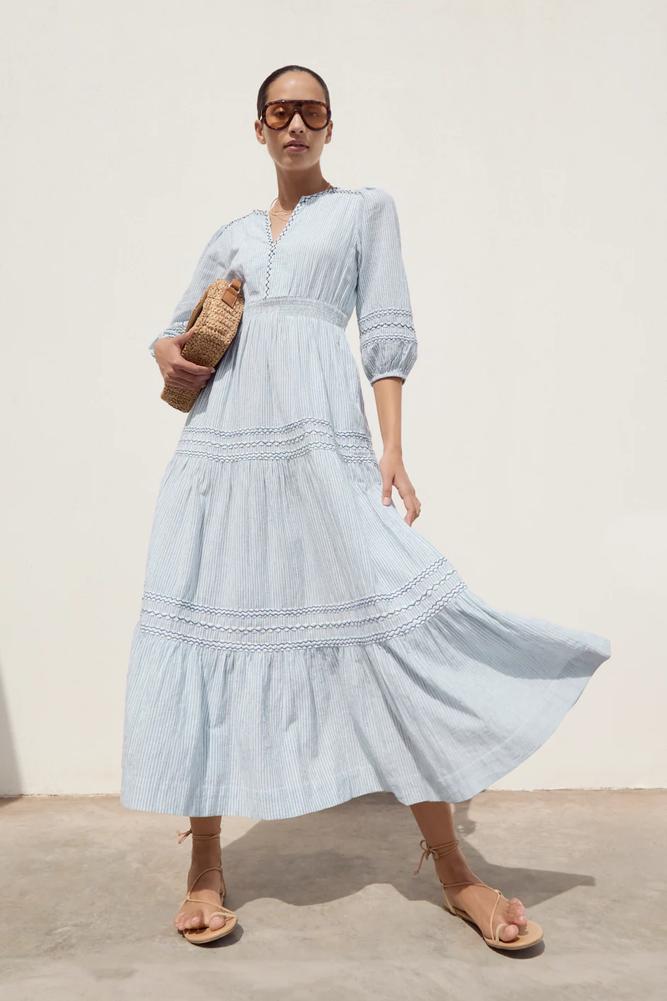 Georgina Dress - Blue/Ivory Stripe - Image 9