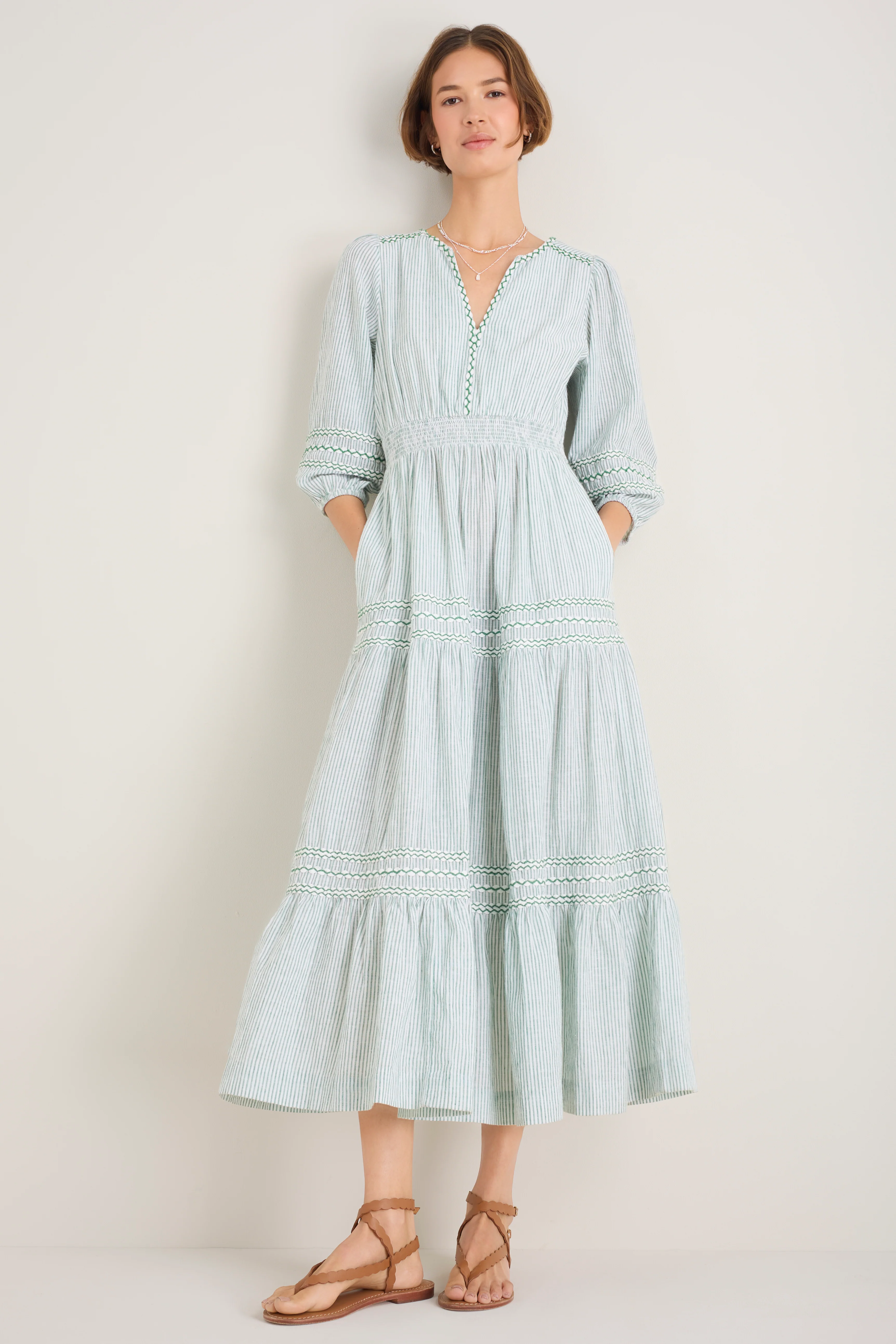 Georgina Dress - Sage Green/Ivory Stripe