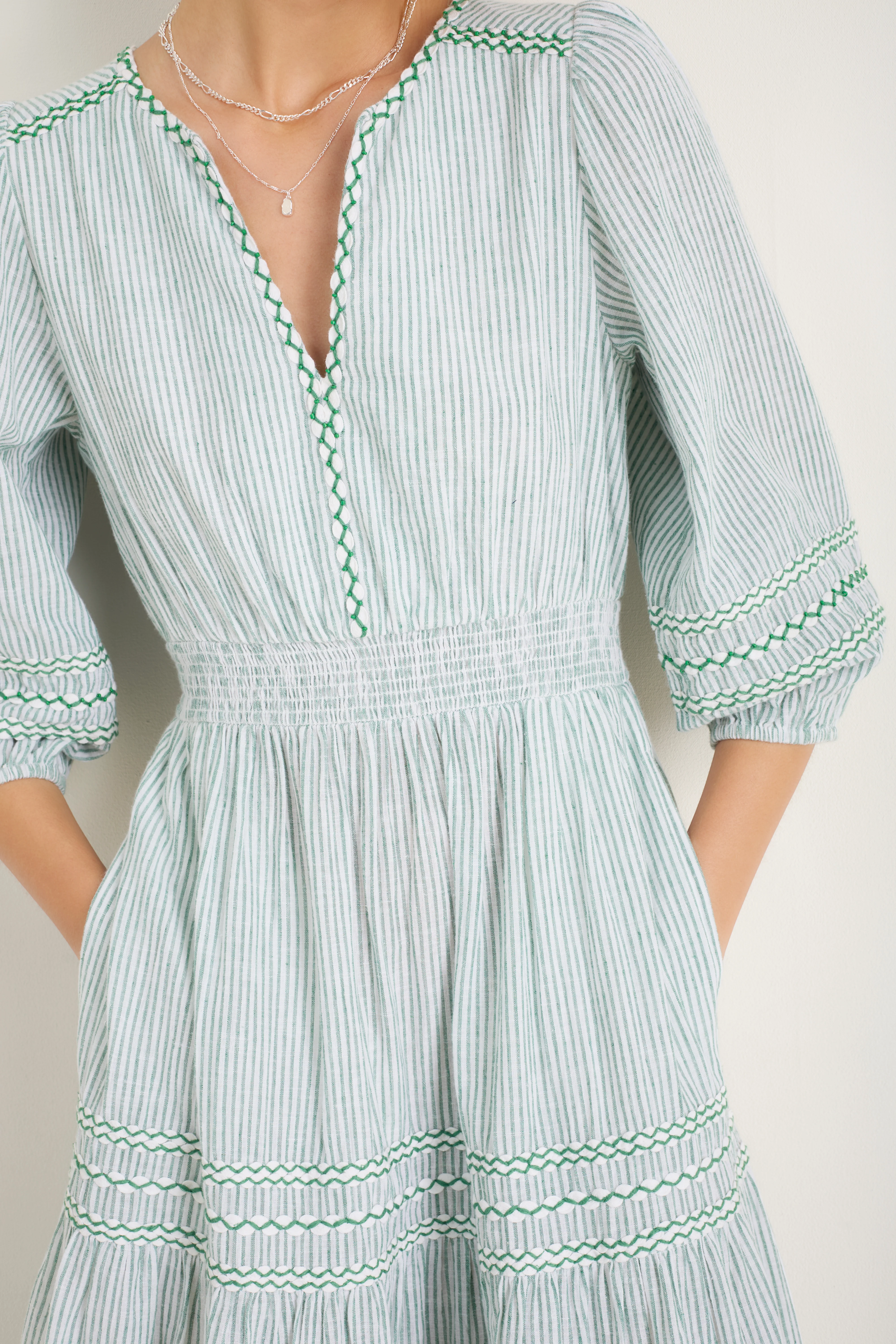 Georgina Dress - Sage Green/Ivory Stripe - Image 2