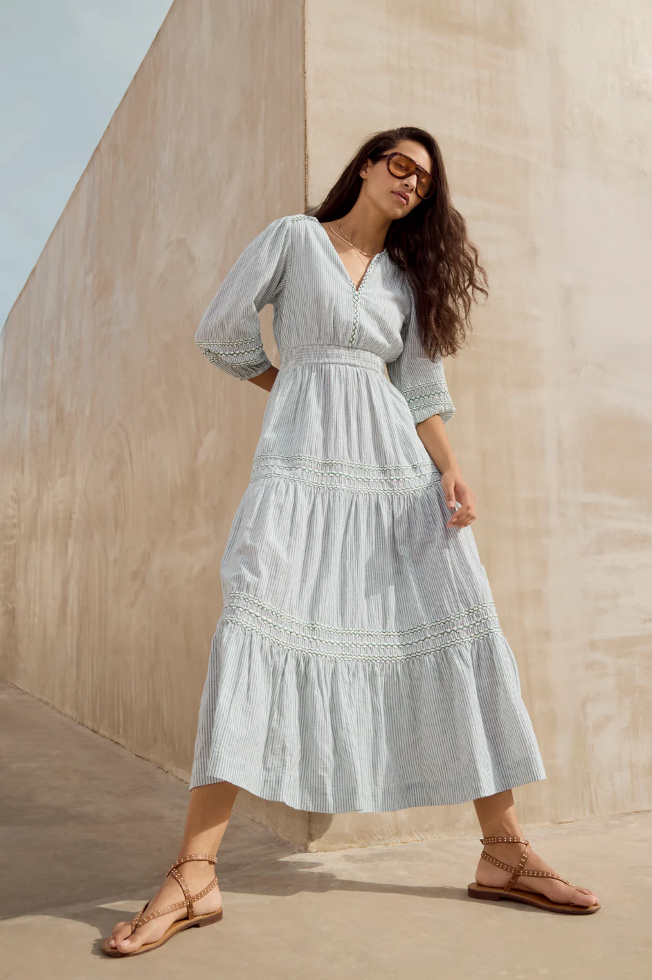 Georgina Dress - Sage Green/Ivory Stripe - Image 3