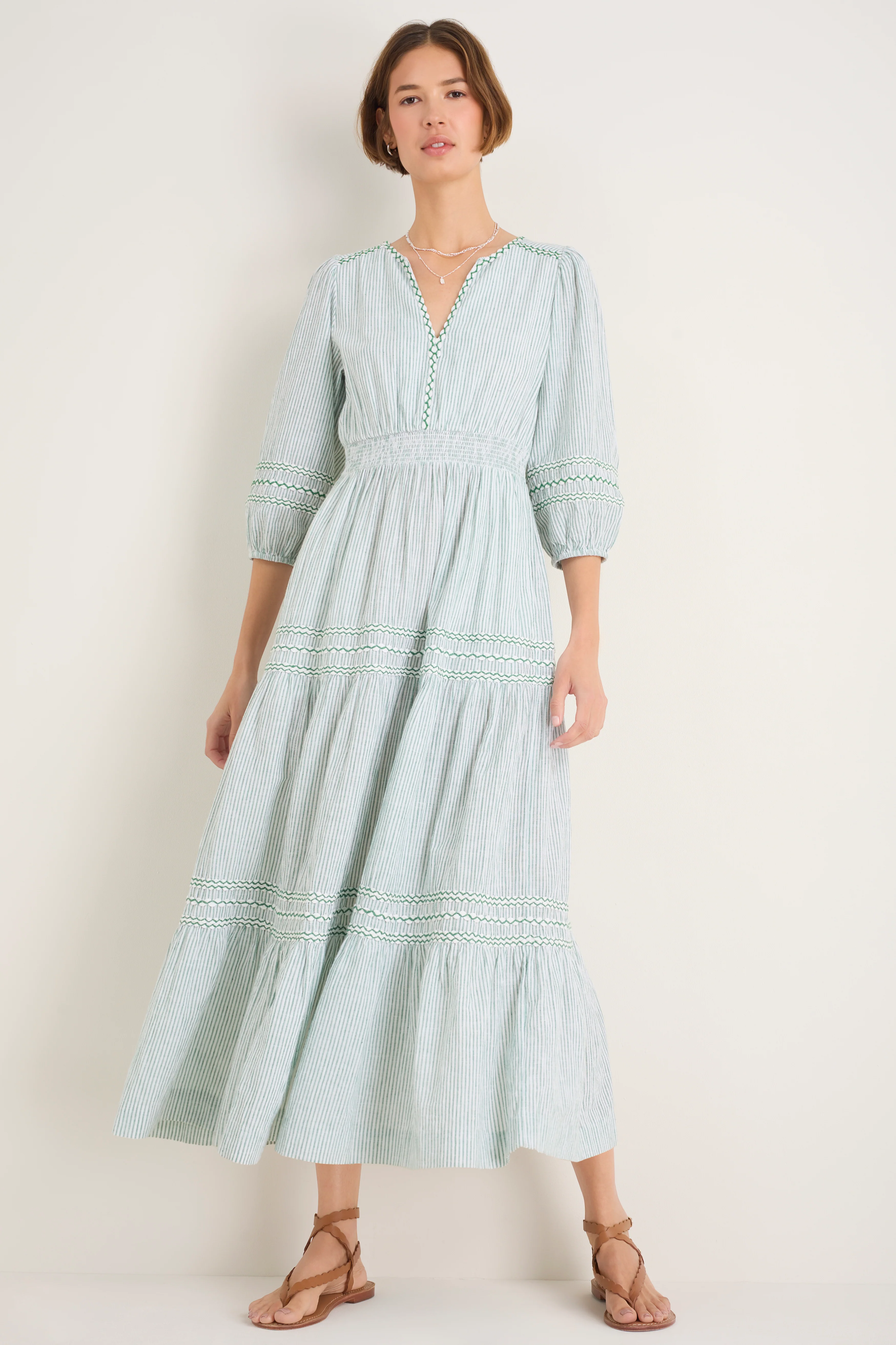 Georgina Dress - Sage Green/Ivory Stripe - Image 6