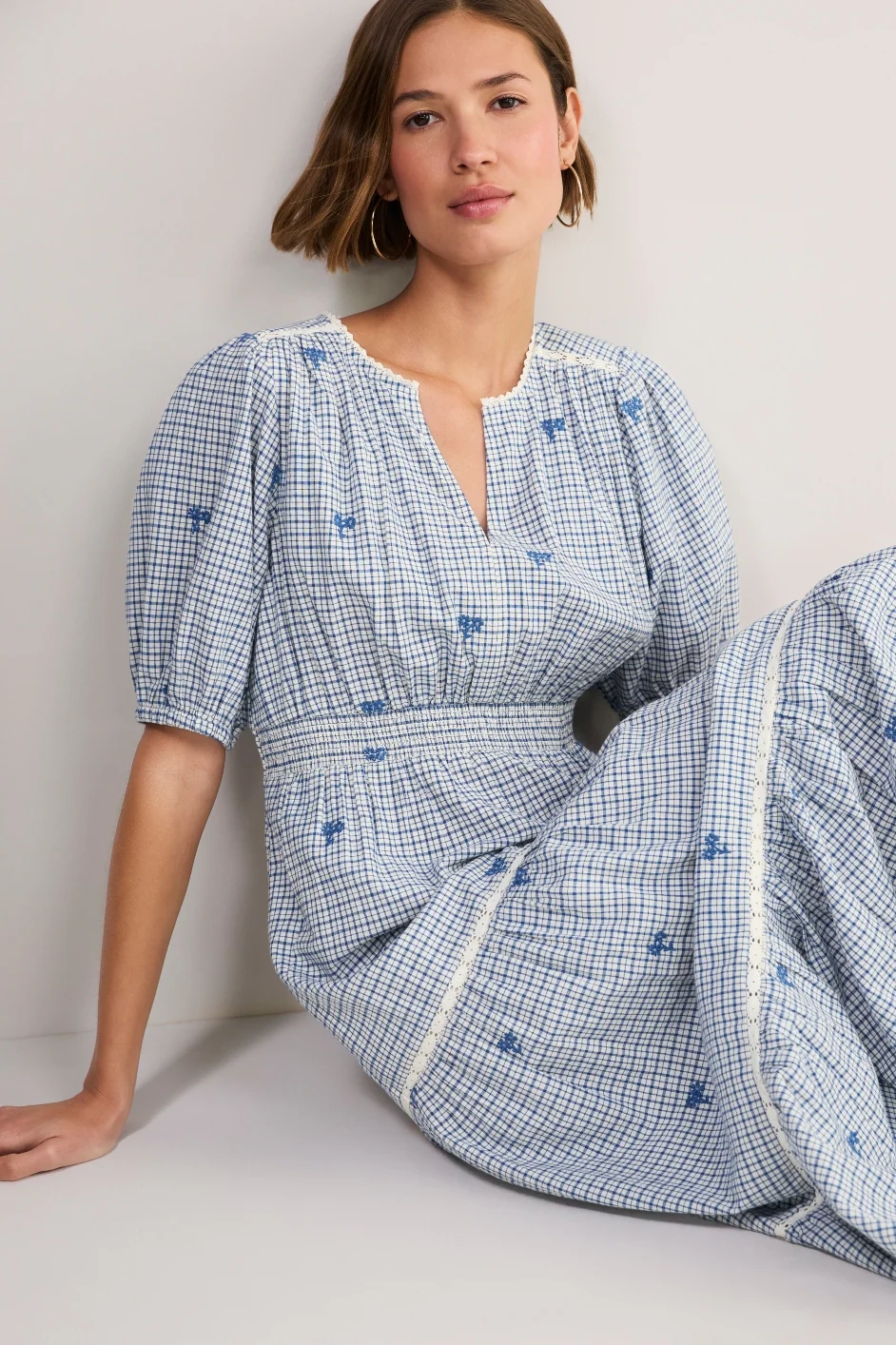 Gina Dress - White/Blue Check - Image 5