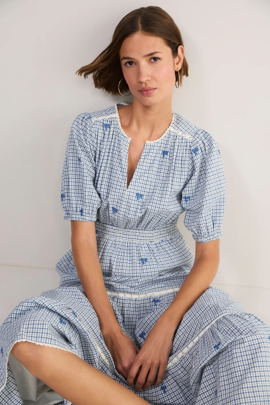 Gina Dress - White/Blue Check - Image 6