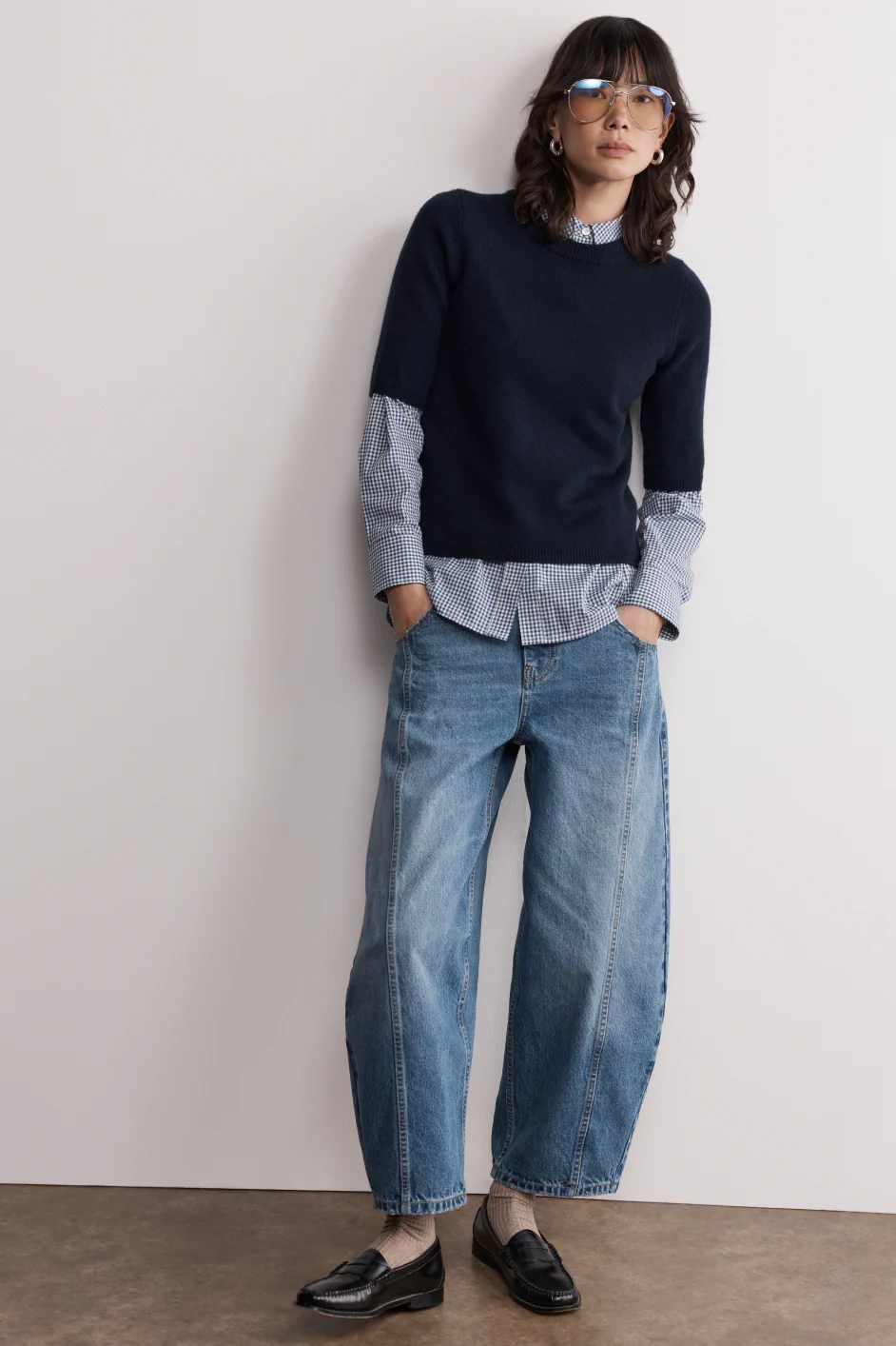 Ginny Seam Detail Barrel Jean - Mid Wash - Image 5