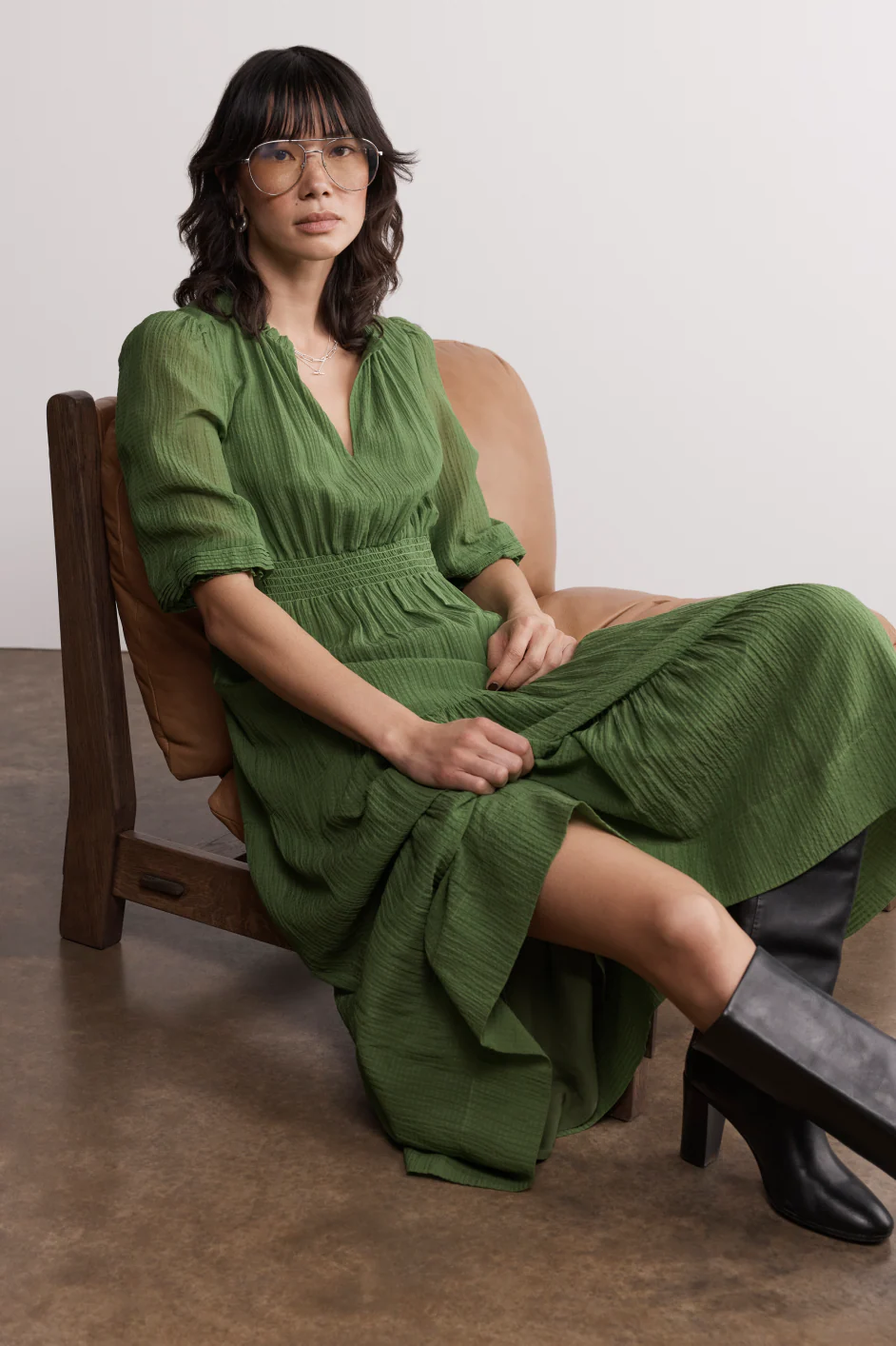 Grace Silk Blend Dress - Fern Green - Image 2