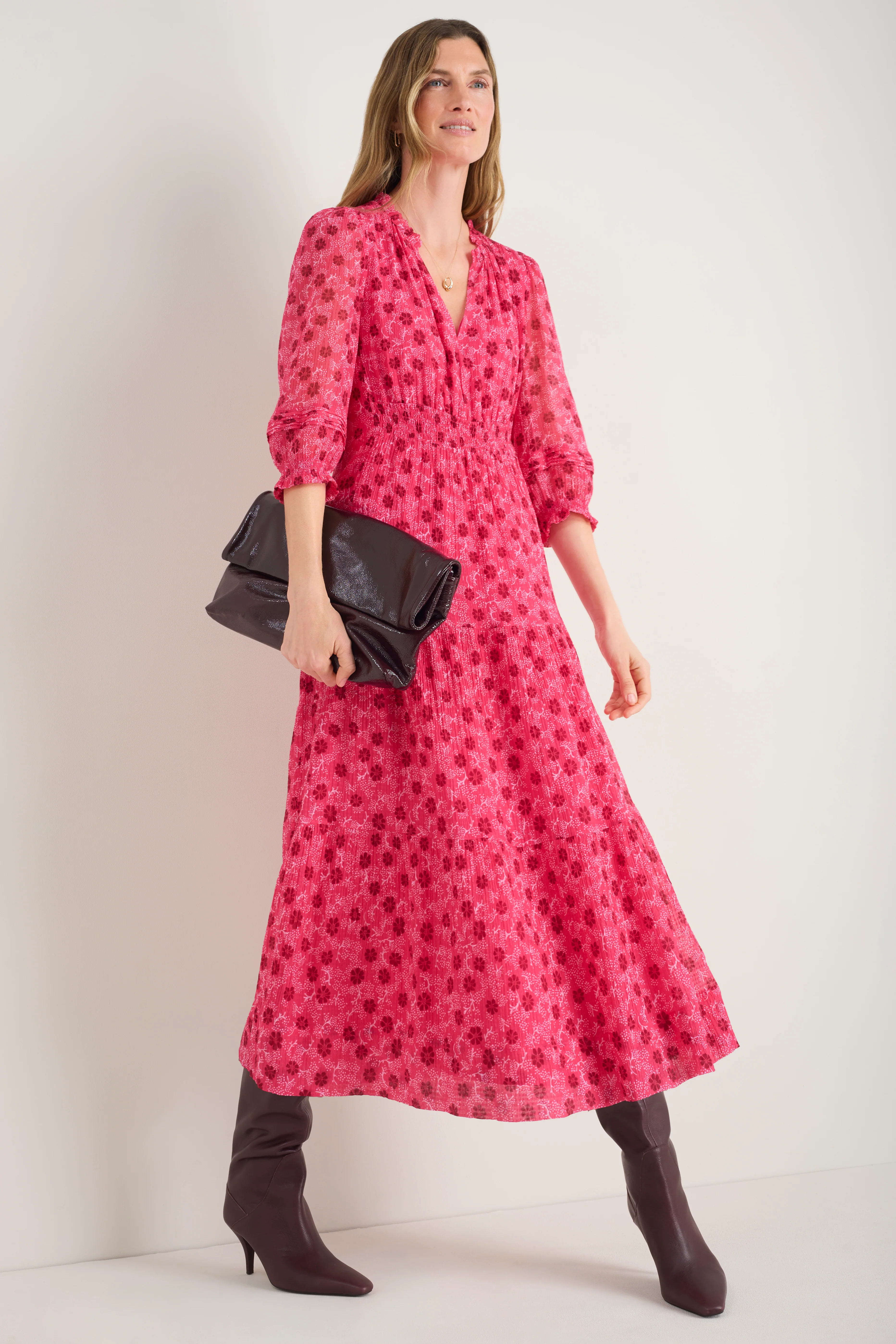Grace Silk Blend Dress - Raspberry Wandering Daisy - Image 3