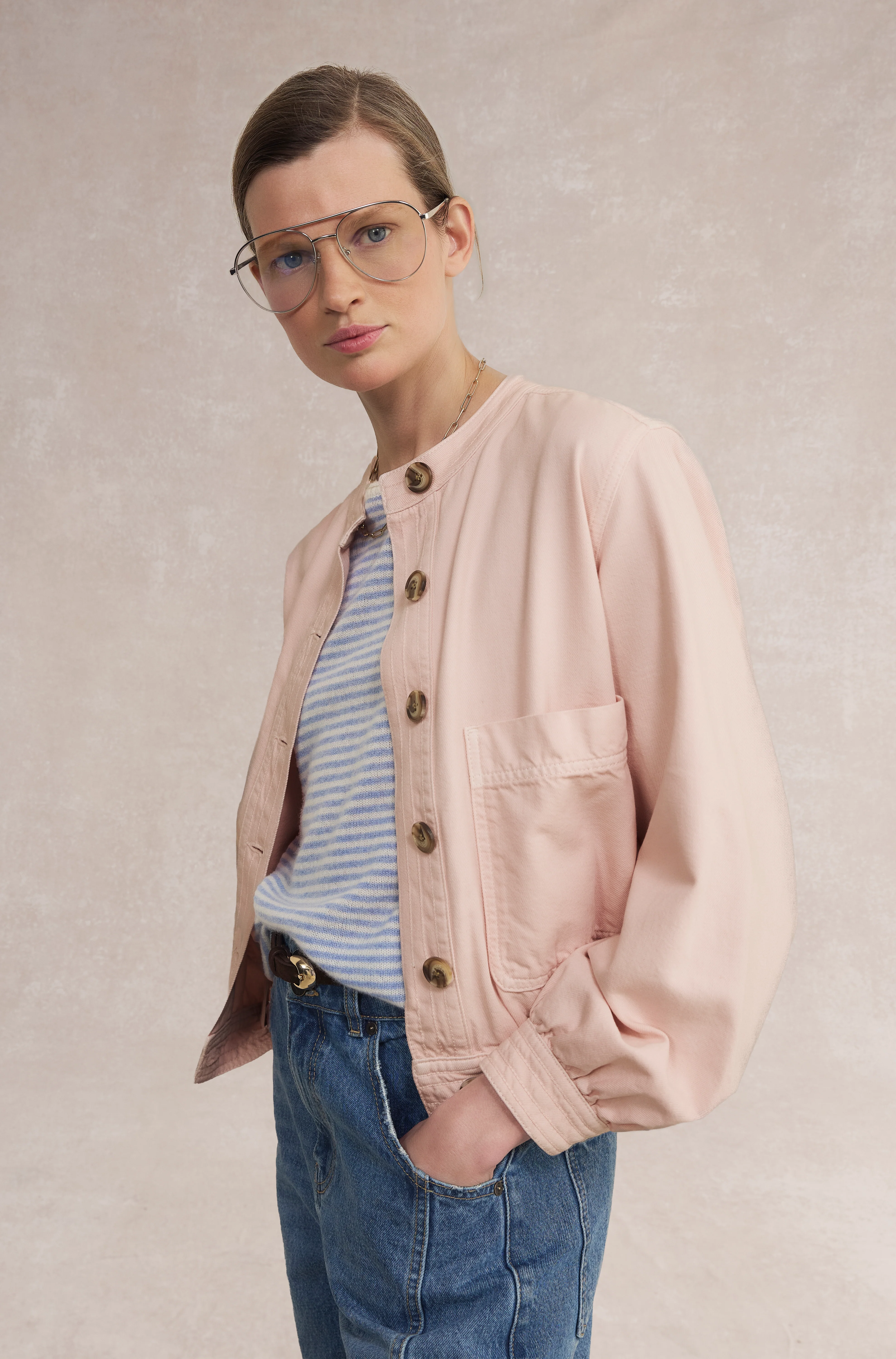 Hallie Collarless Jacket - Dusky Pink