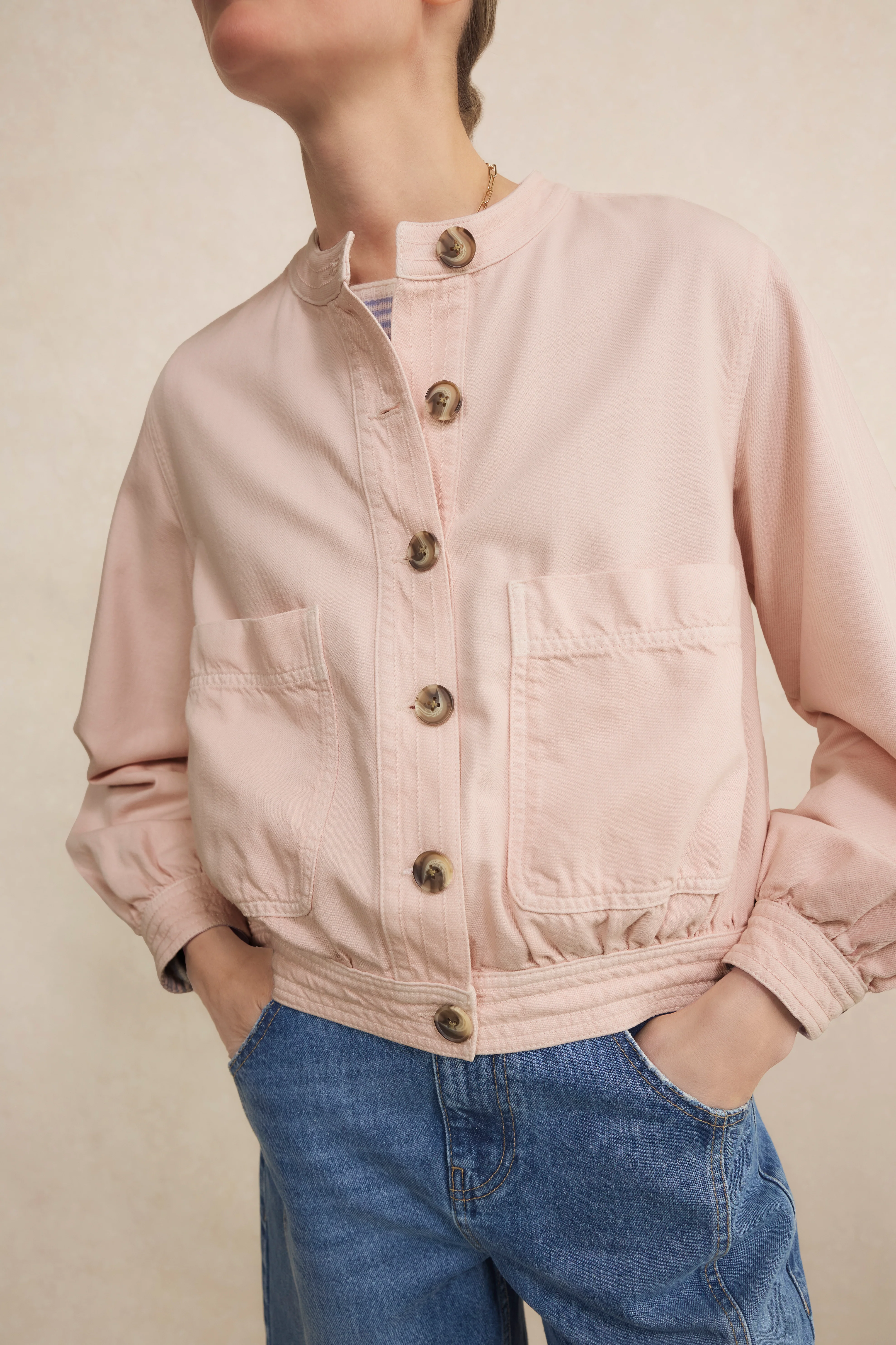 Hallie Collarless Jacket - Dusky Pink - Image 2