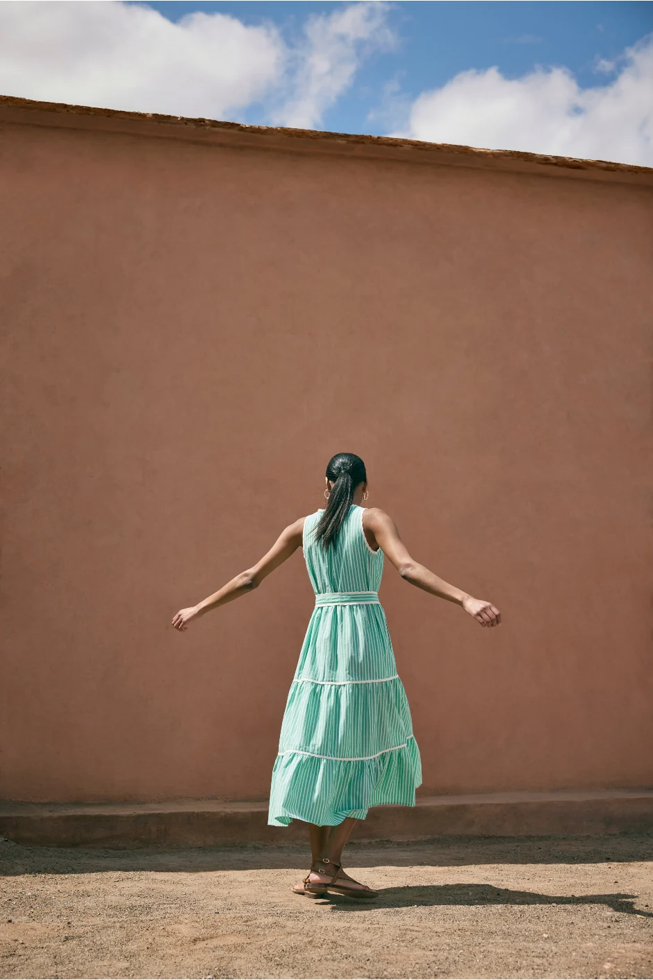 Hallie Halterneck Dress - Green Stripe - Image 3