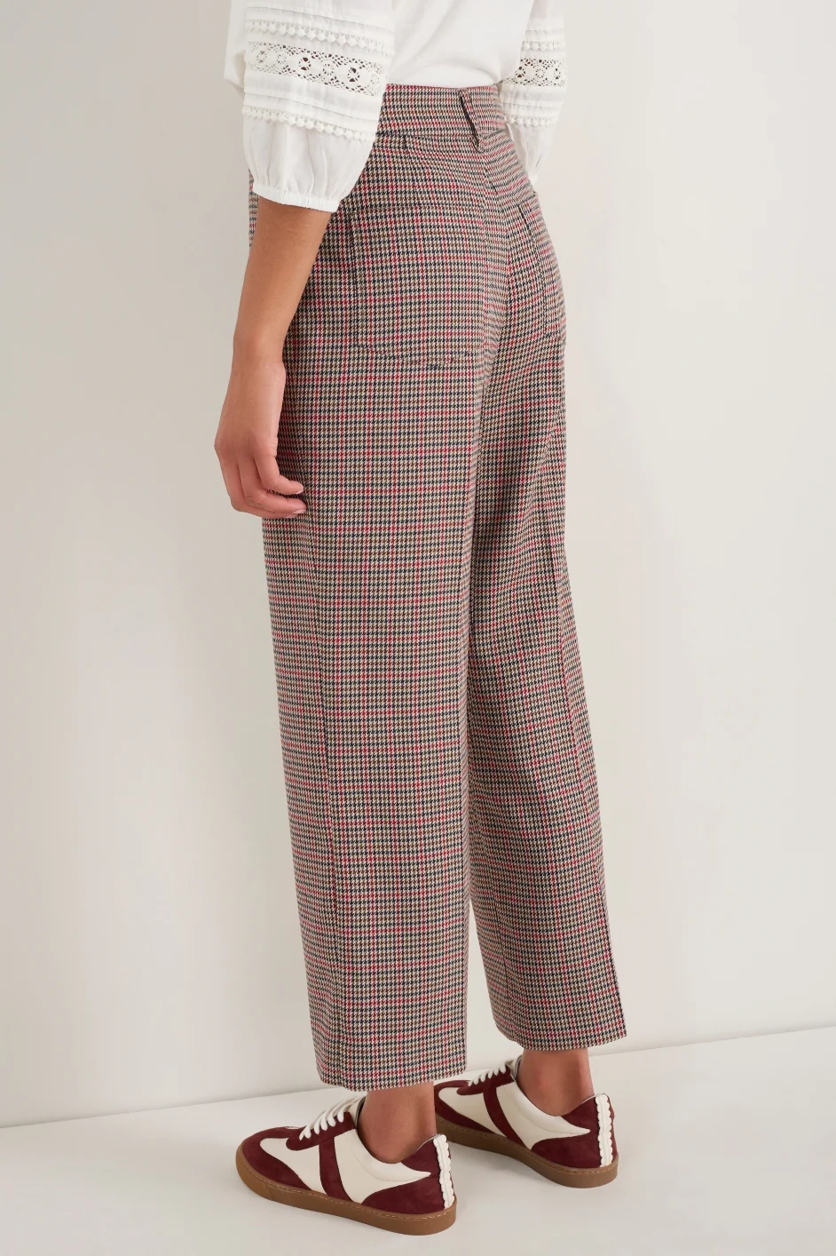 Ingrid Check Crop Trouser - Tan/Red Check - Image 2