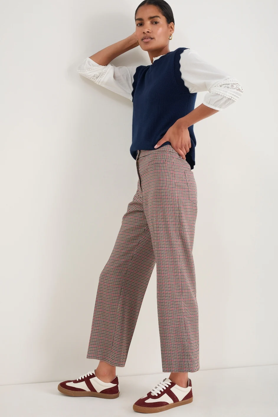 Ingrid Check Crop Trouser - Tan/Red Check - Image 4